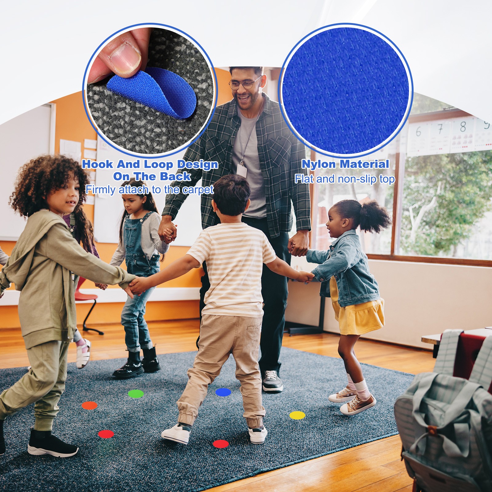 48pcs Carpet Marker Spots 2 Inch Round Floor Markers Non Slip Carpet Dots, Blue