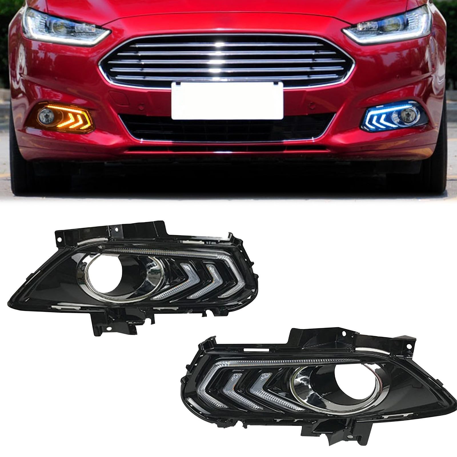 LED Front Bumper Fog Lights Kit for 2013-2016 Ford Fusion | Amber Sequential …
