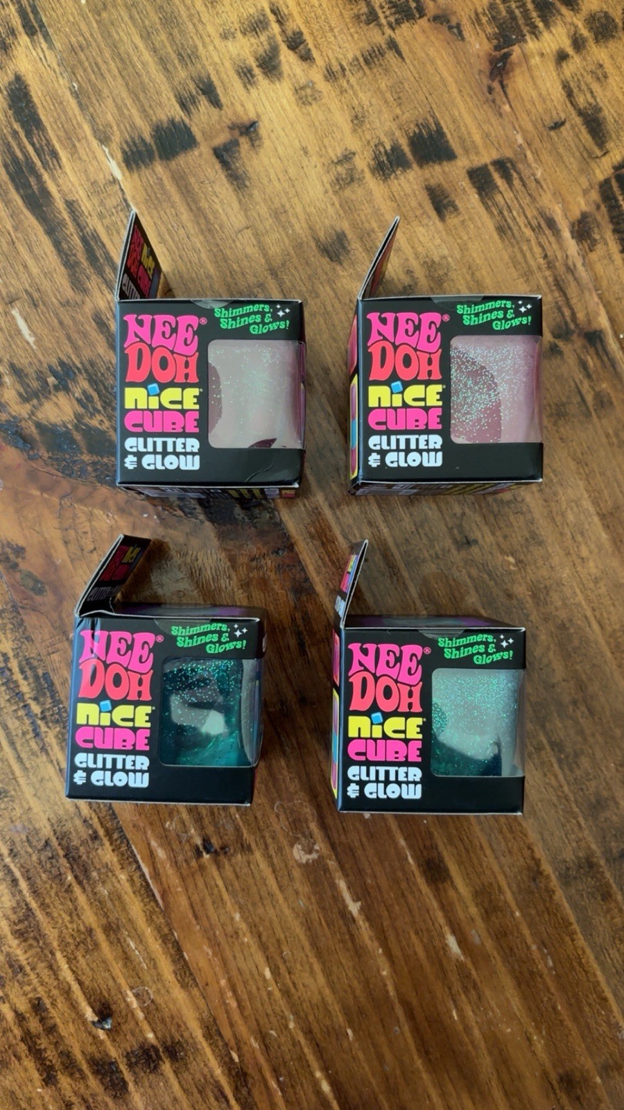 Lot of 4 NeeDoh Nice Cube Glitter & Glow squishy Squish Toy Schylling