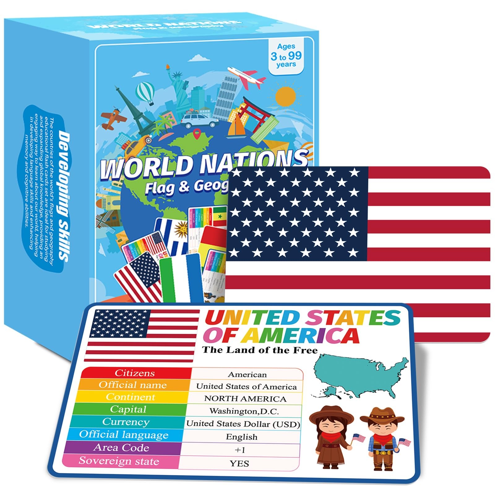 Countries of The World Flashcards Country Flag Continent Educational Cards