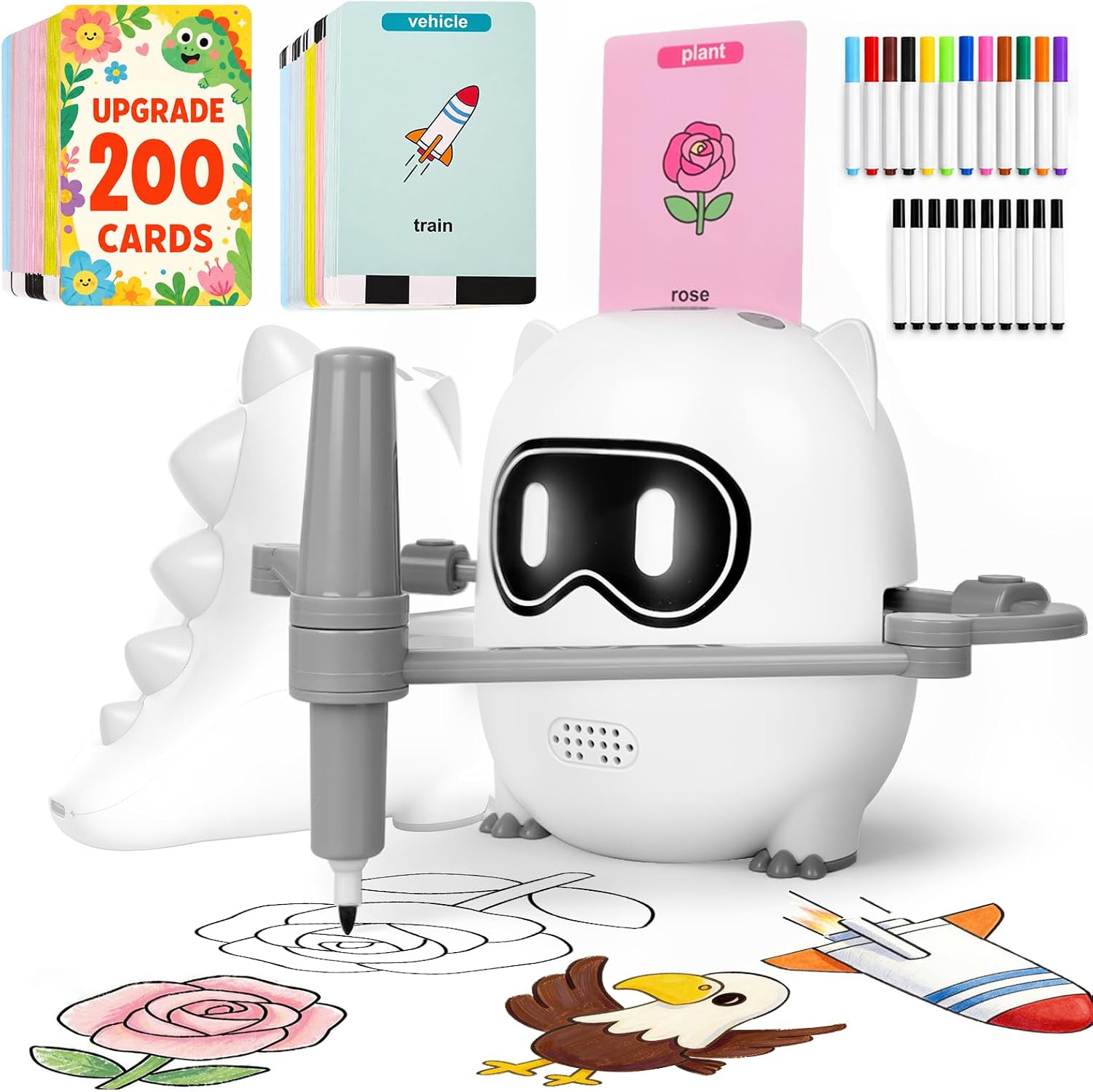 Drawing Robot Toy for Kids Ages 3 4 5 6 7 8, with 200 Cards, Voice Interactive D