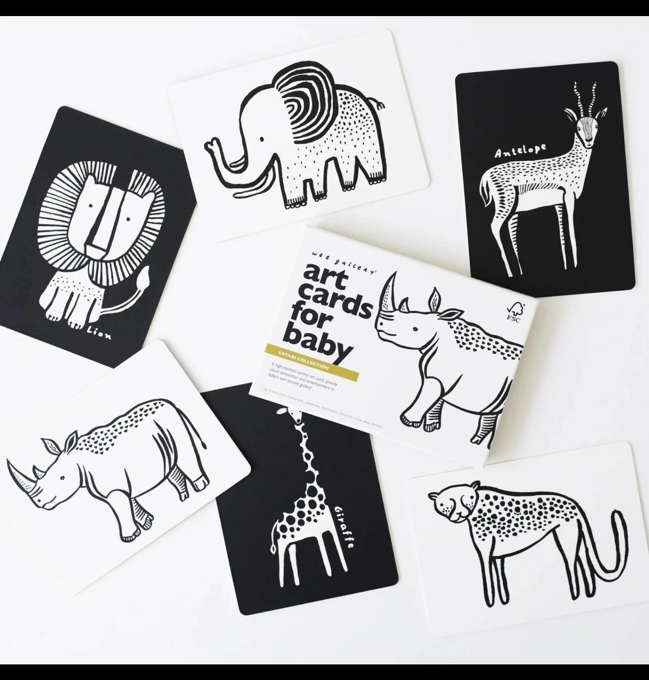 WEE GALLERY ART CARDS FOR BABY – SAFARI – Educational Montessori Toys NEW
