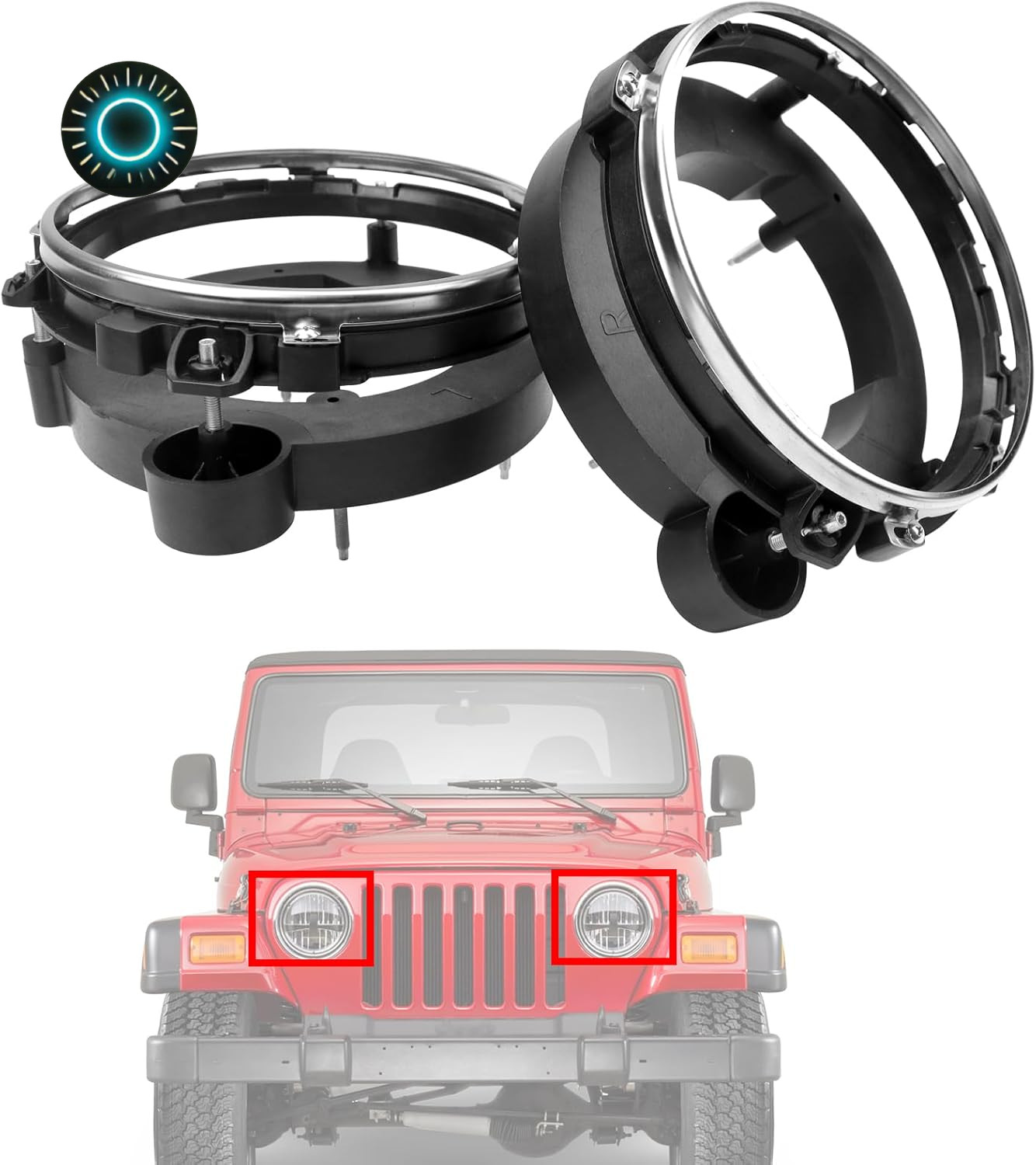 LH & RH Headlight Bulb Brackets Buckets Kit for Jeep Wrangler 1997-2006 (Left &