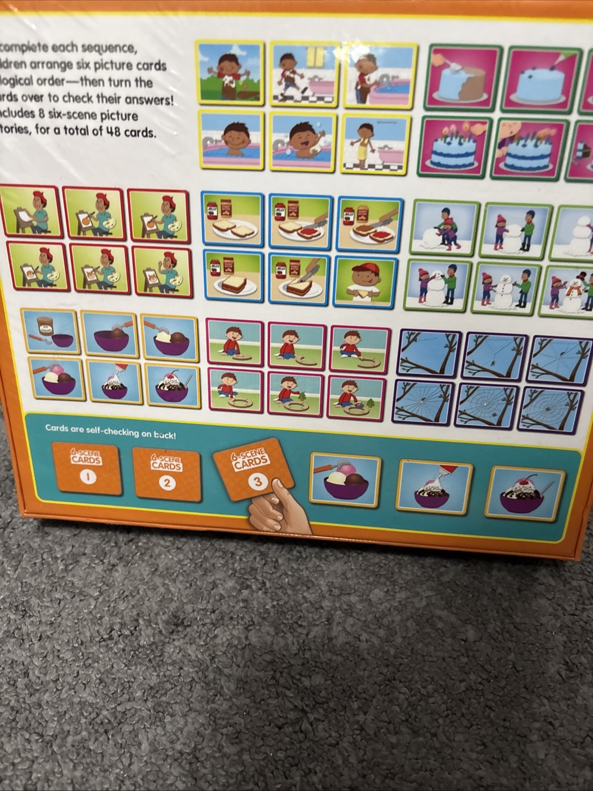 LAKESHORE 6-Scene Sequencing Cards Kids Learning Game Cards, 8 Scenes 48 Cards