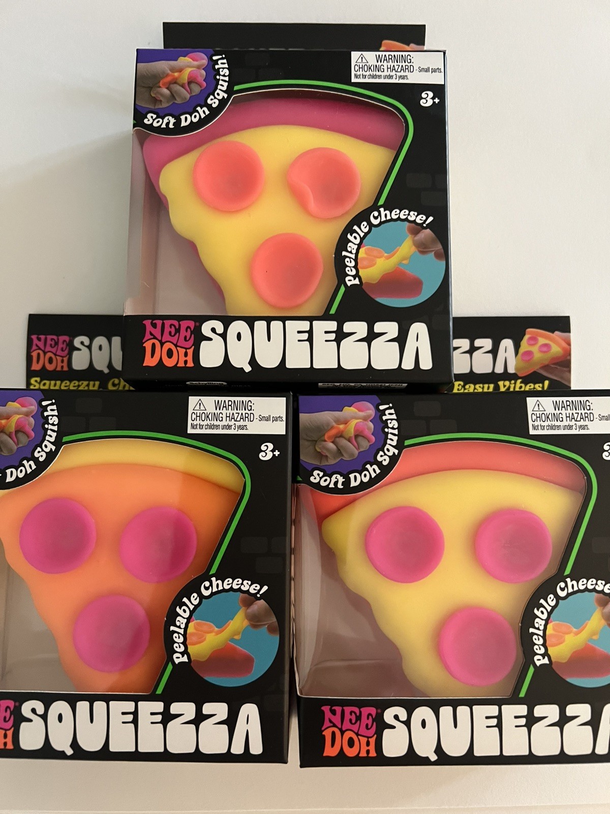 Schylling NeeDoh Squeezza Pizza Slice Lot of 3 Pink Yellow Orange NIB Rare Set🔥