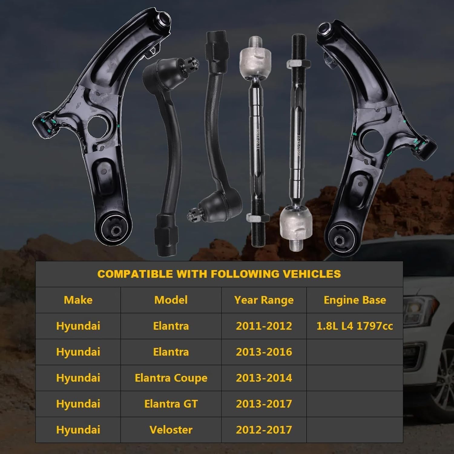 6pc Front Lower Control Arm + Front Outer Inner Tie Rod End Kit K622232 K622646