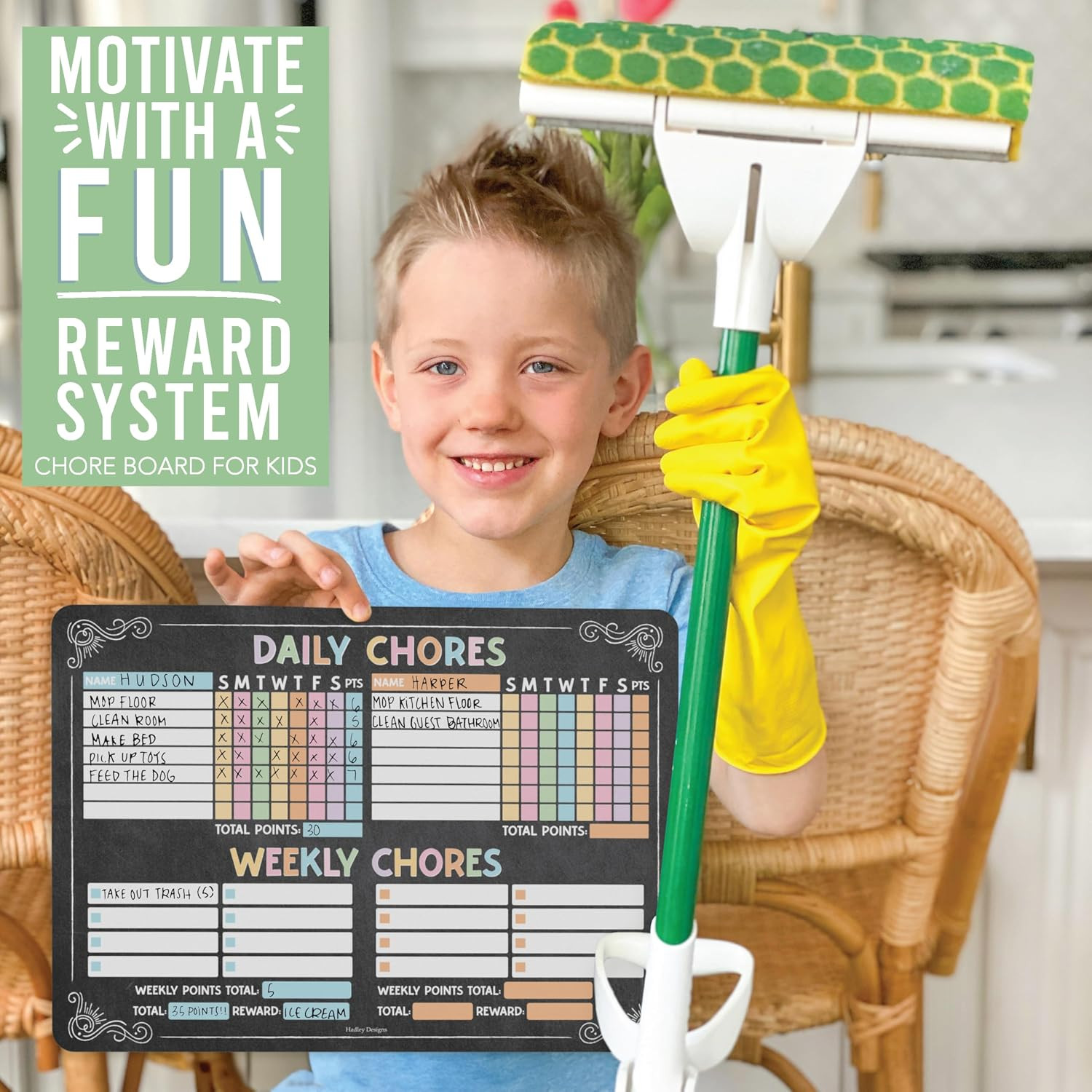 Magnetic Chore Chart for 2 Kids Dry Erase Refrigerator Weekly Planner
