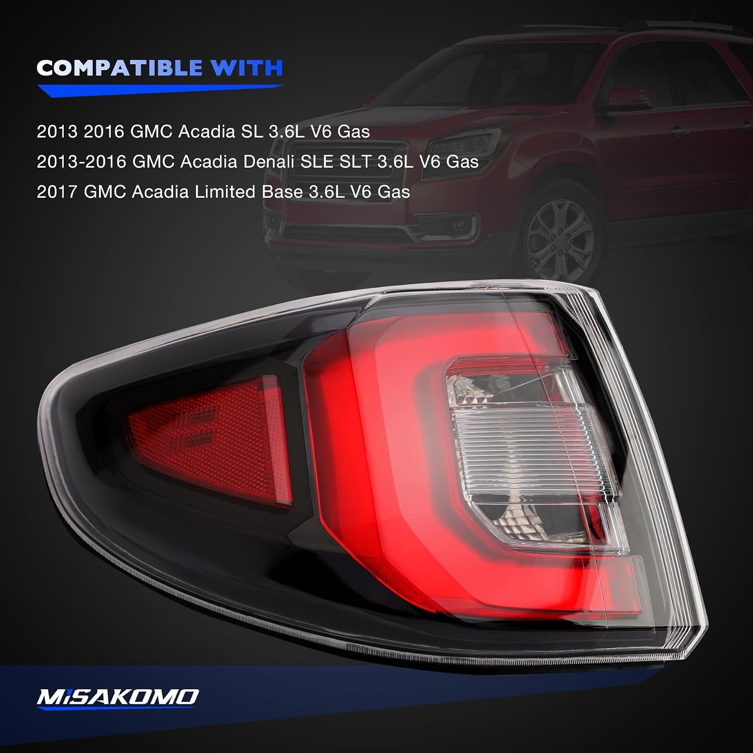 LED Tail Light Compatible with 2013-2017 GMC Acadia 2013-17 Driver Left Side LH