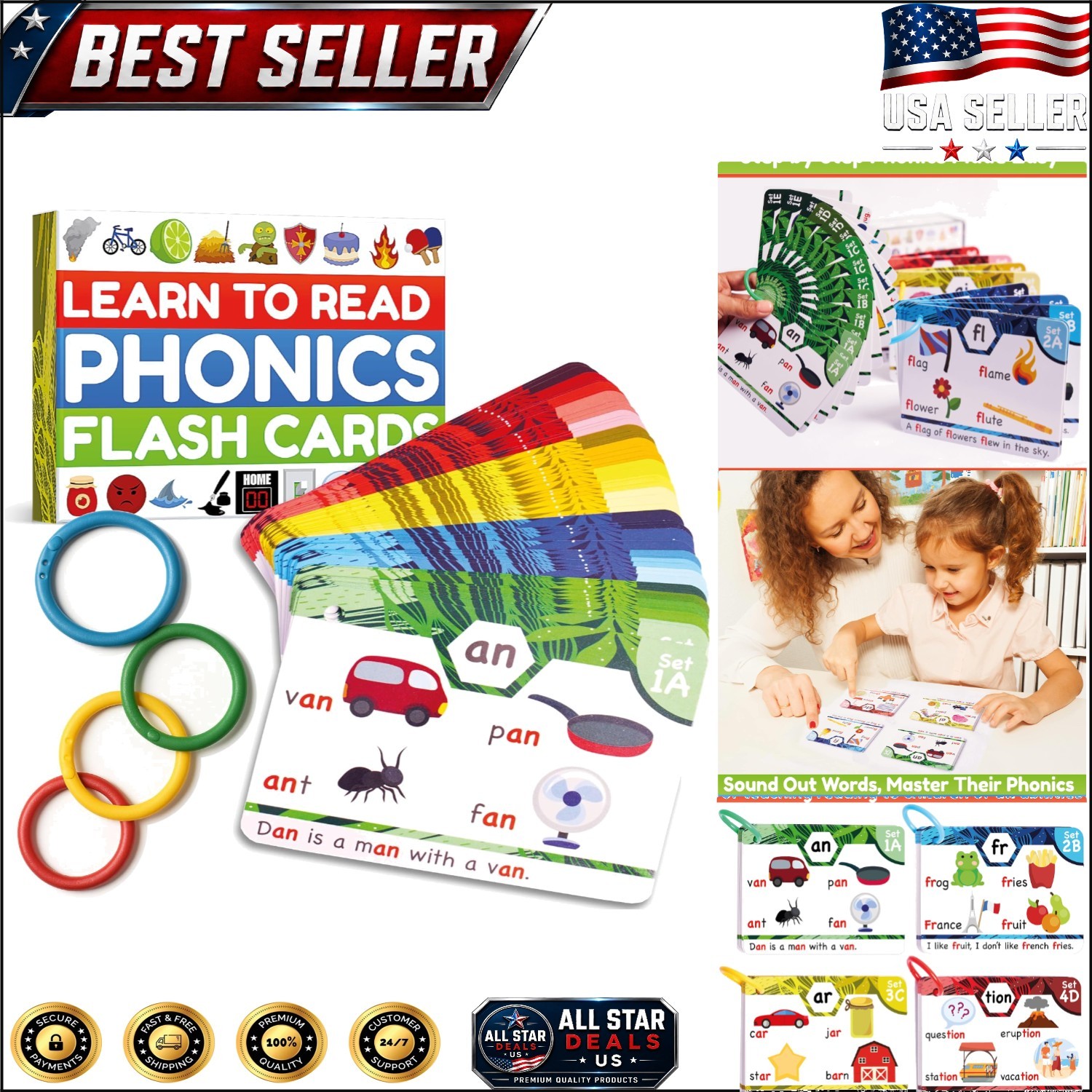 Fun and Educational Phonics Flash Cards for Children – 62 Large Cards Included