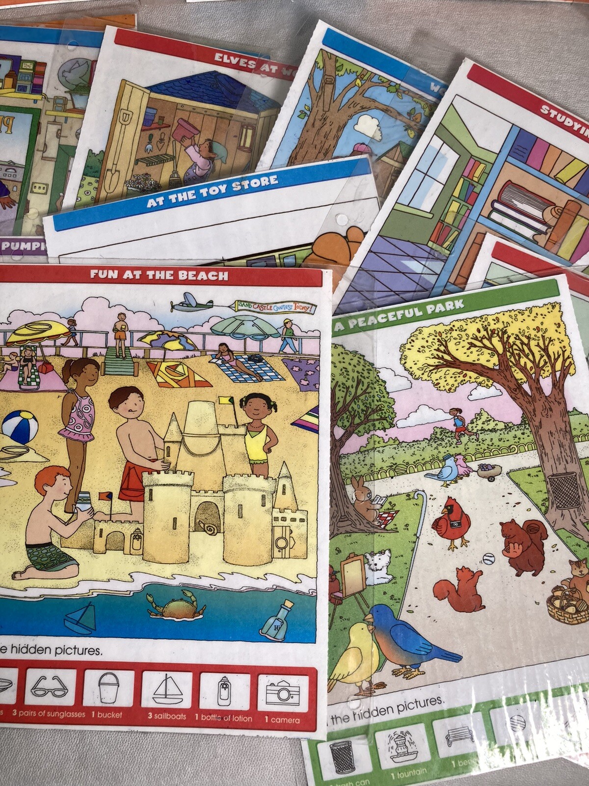 Lot Of 15 Double Sided Loose Laminated Sheets Find Hidden Pictures Activity