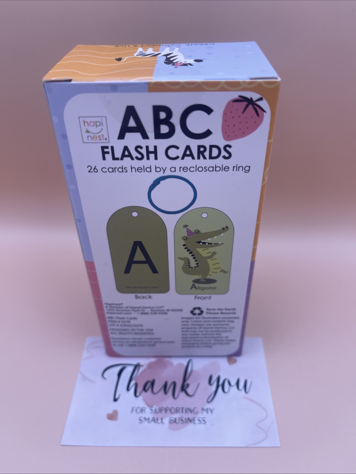 ABC Flash Cards 26 Two Sided W/Child Friendly Plastic Hook. Made For Durability