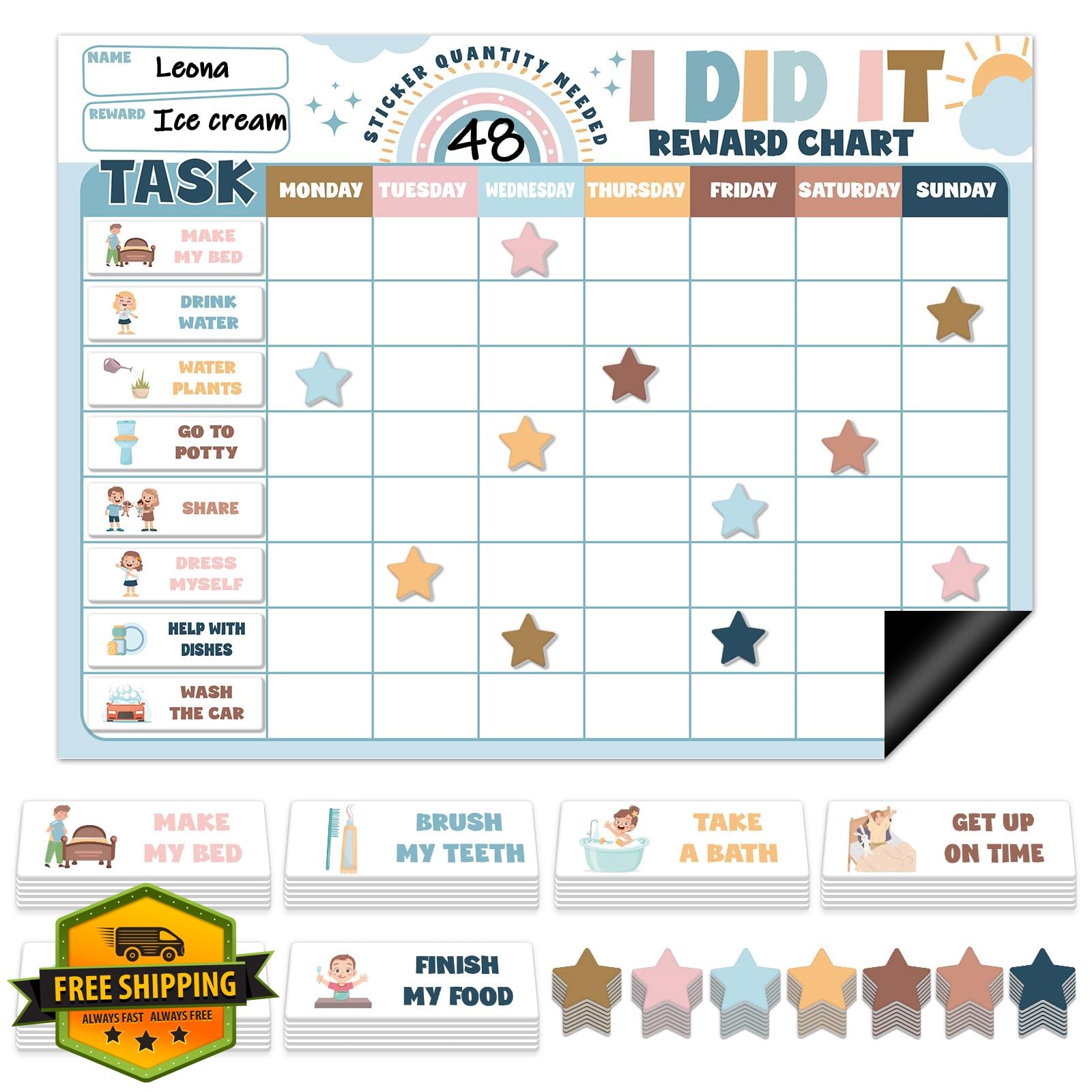 Qyeahkj Magnetic Reward Chart Boho Rainbow