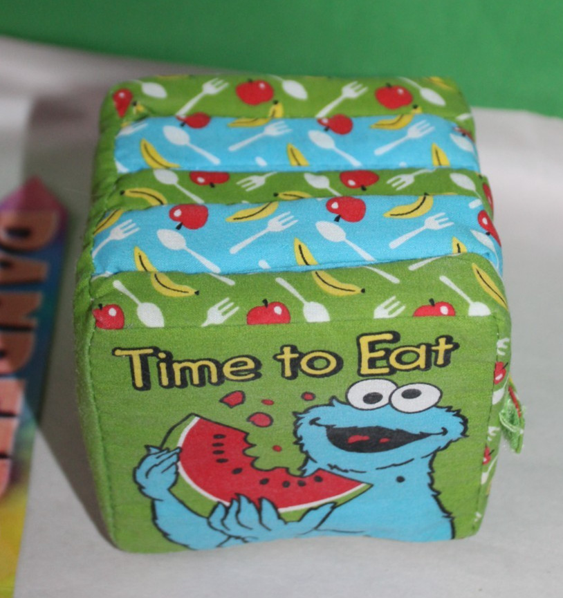 Vintage Sesame Street Cookie Monster Time To Eat Soft Block Book Baby Toy 2003