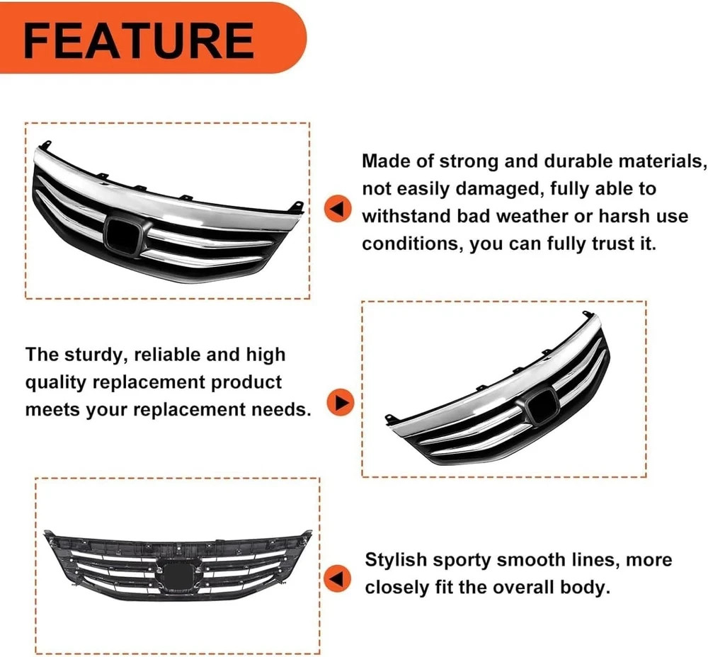 Chrome Front Bumper Grille Grill Compatible with 2011-2012 Honda Accord