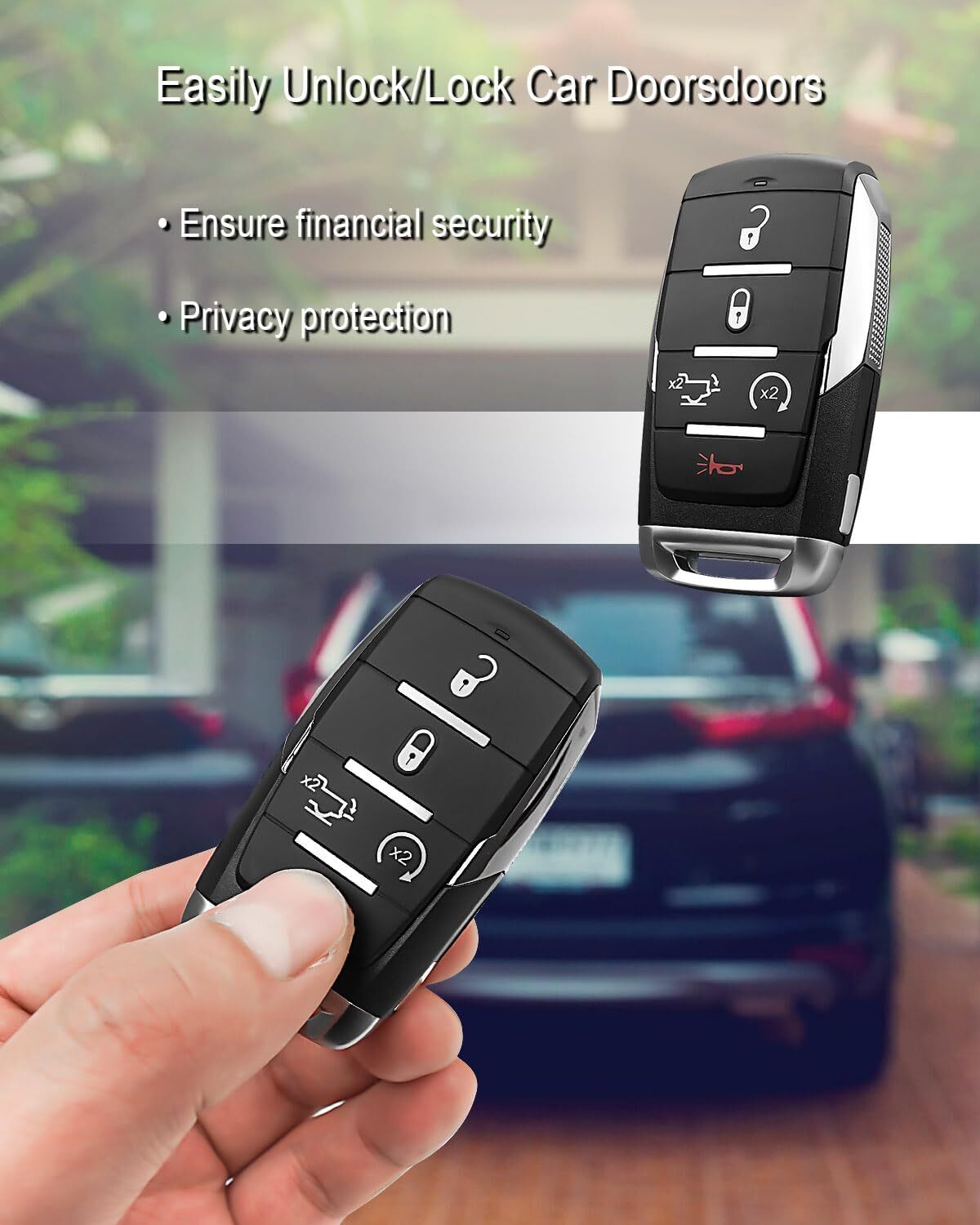 5 Buttons Smart Remote Key Fit for Dodge Ram 1500 Pickup 2019-2022, Keyless