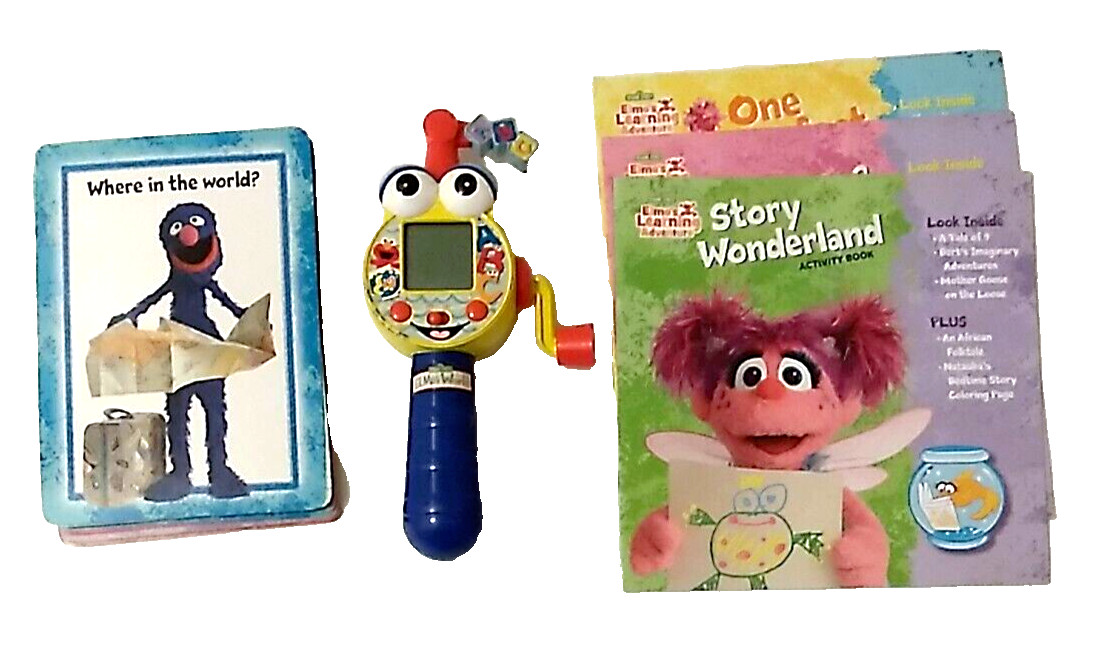 Sesame Street Elmo’s Learning 3 Activity Books 18 Flash Cards Video Fishing Game