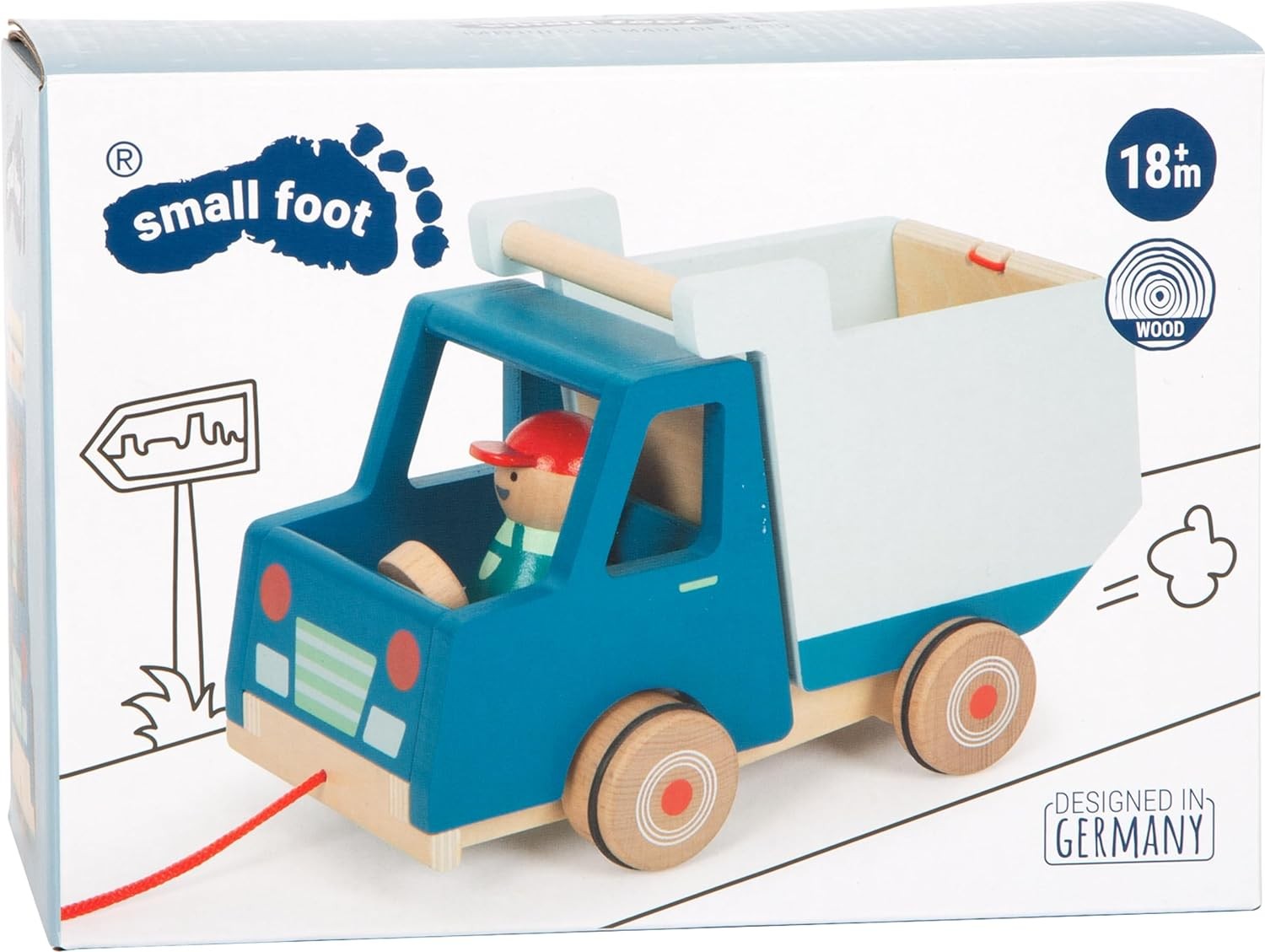 small foot Pull-Along Dump Truck Made of Wood, Motor Skills Toy and Baby Walker,