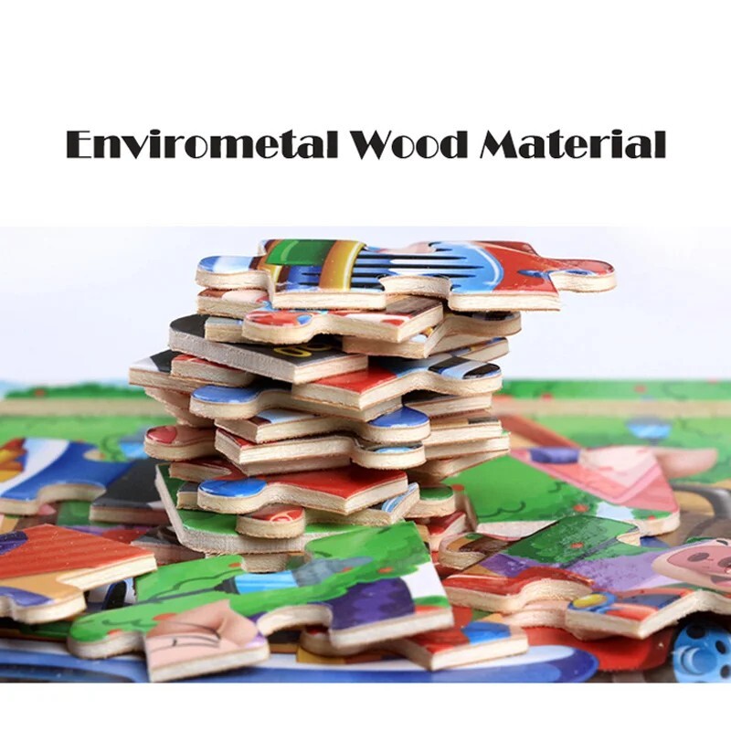 Wooden 3D Montessori Jigsaw Puzzles Toddlers, Educational Cartoon Learning Toys
