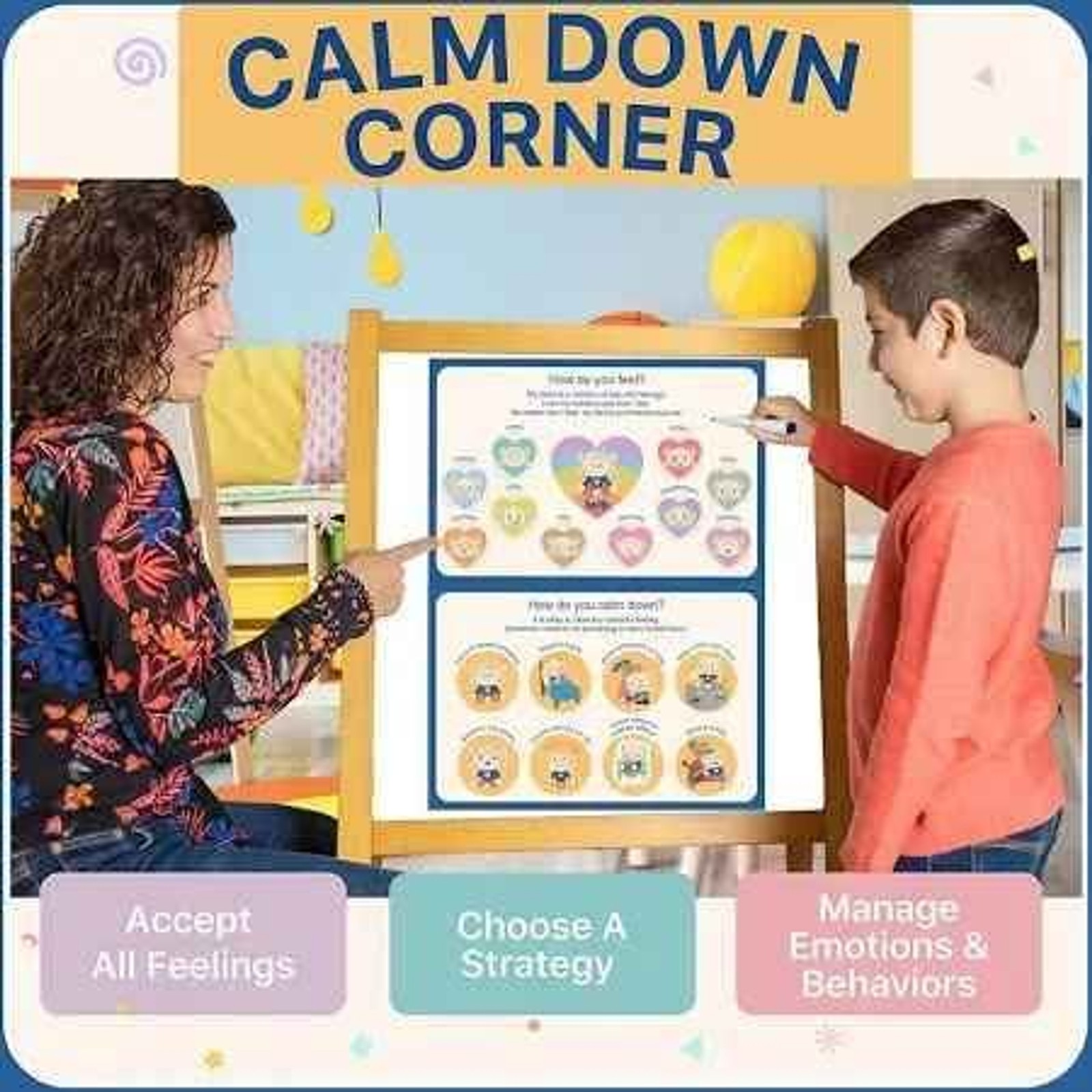Color-Coded Feelings & Calming Poster – Kids Emotional Learning Tool