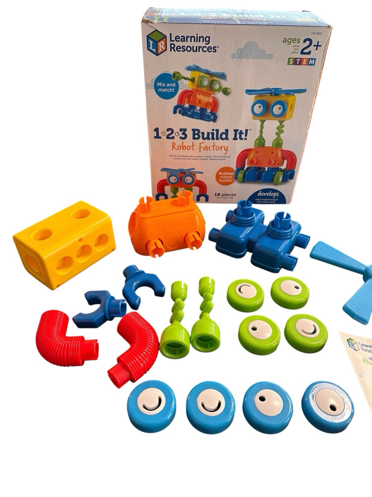 Learning Resources 1-2-3 Build It! Robot Factory STEM Ages 2+ 18 Pieces