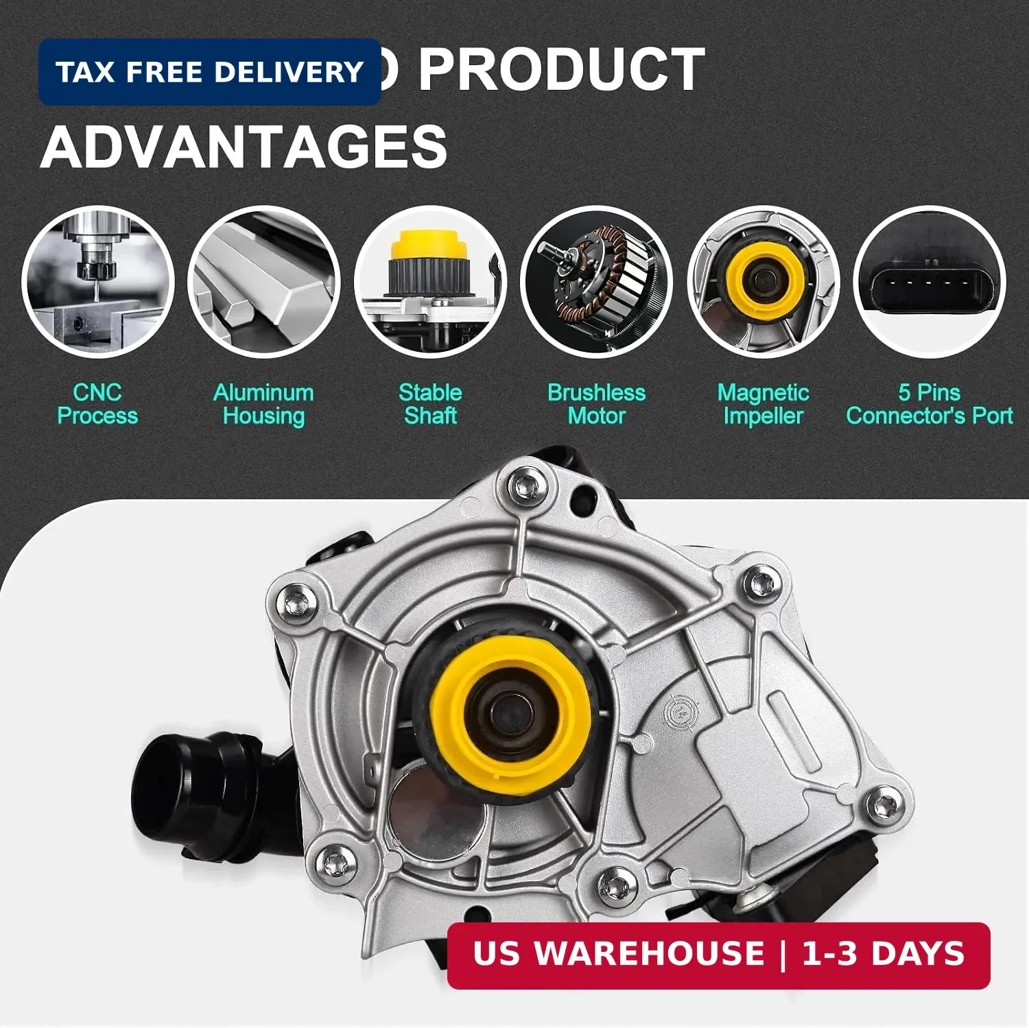 Electric Engine Water Pump 06L121111H, Coolant Pump Assembly Replacement for Aud