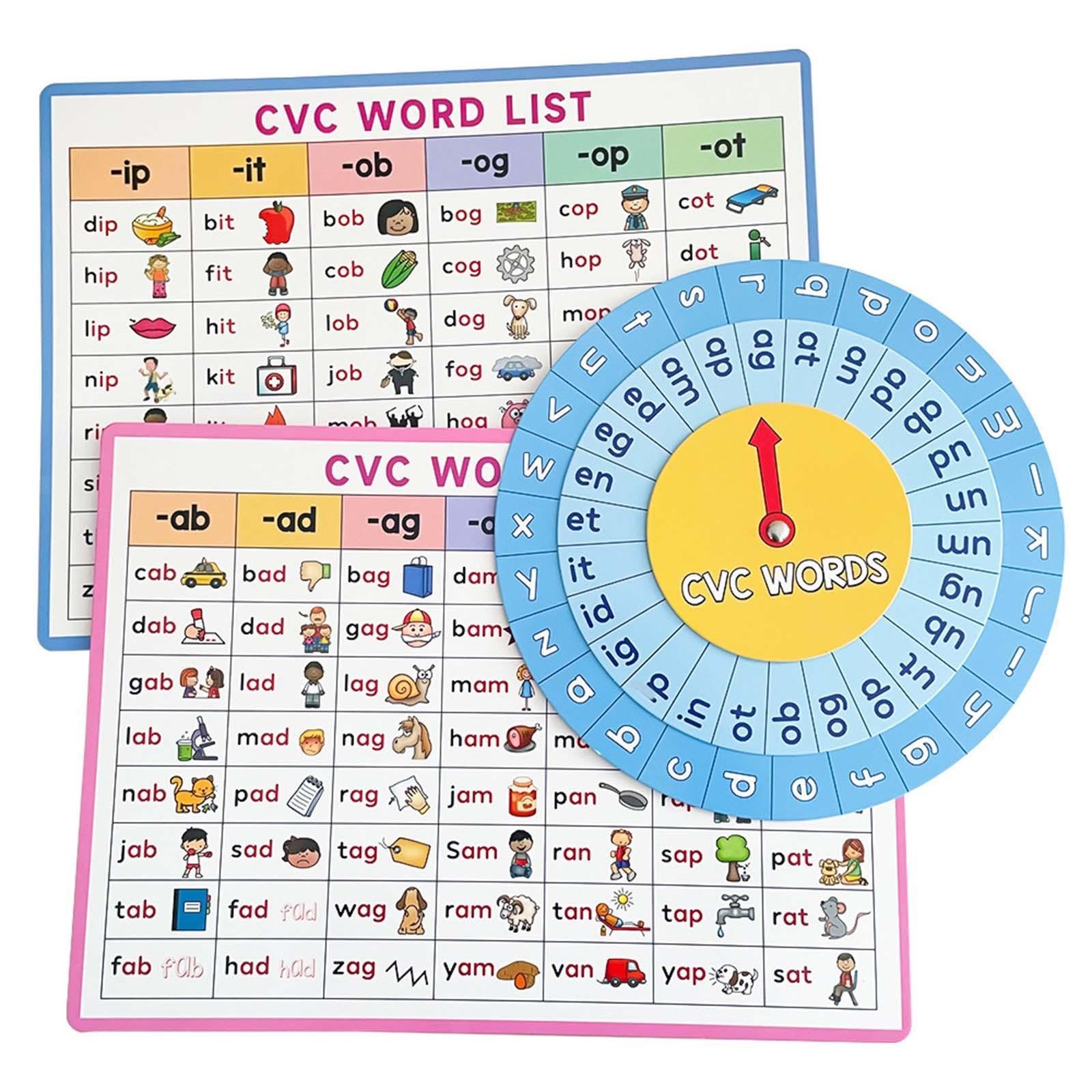 3 Pieces Wall Phonics Charts CVC Interactive Turntable Wheel Versatile Kids
