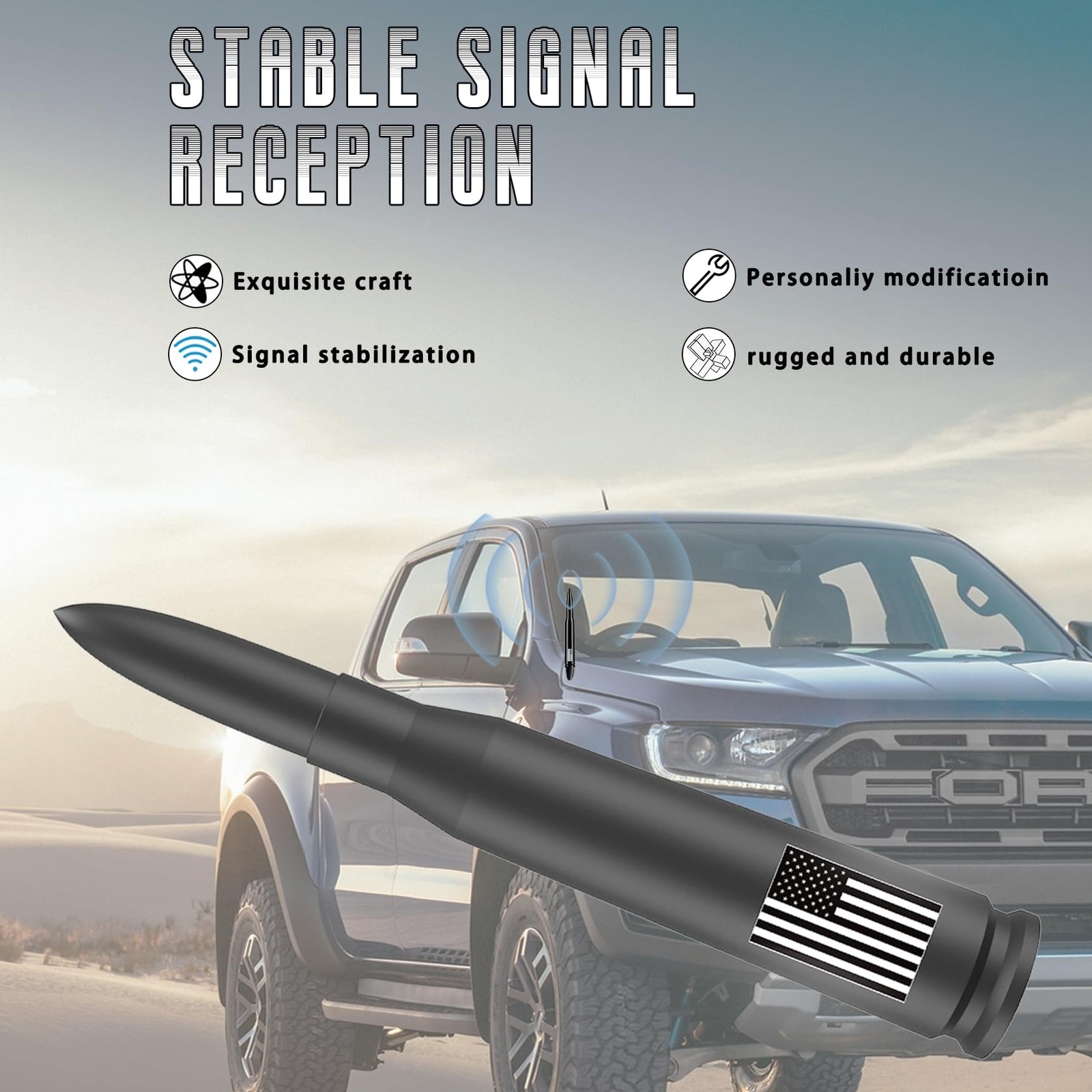American Flag Car Truck Antenna with Valve Stem Caps, Universal Mast for GM C…