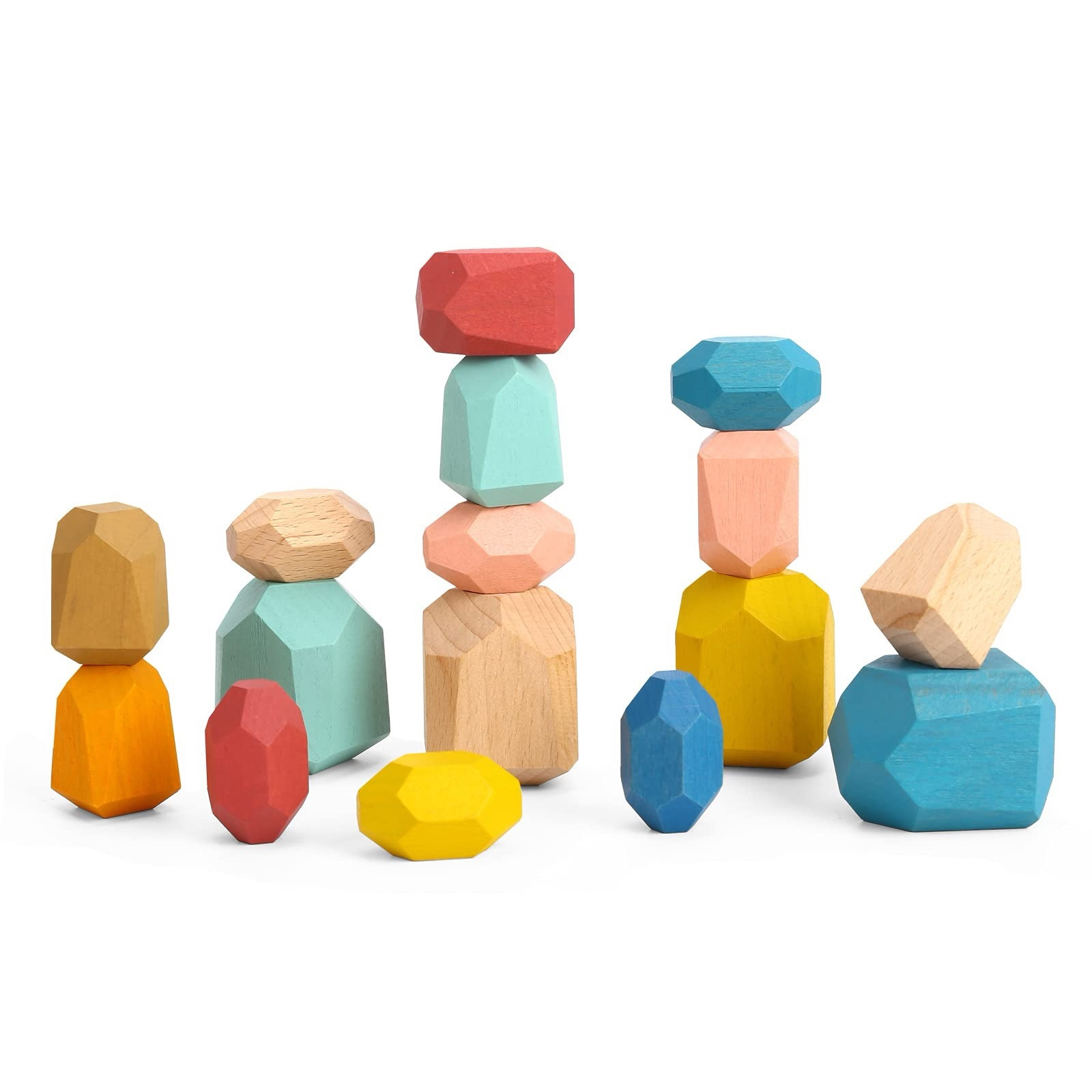 TOOKYLAND Wooden Stacking Stones Toy – 16pcs – Balancing Building Blocks Set