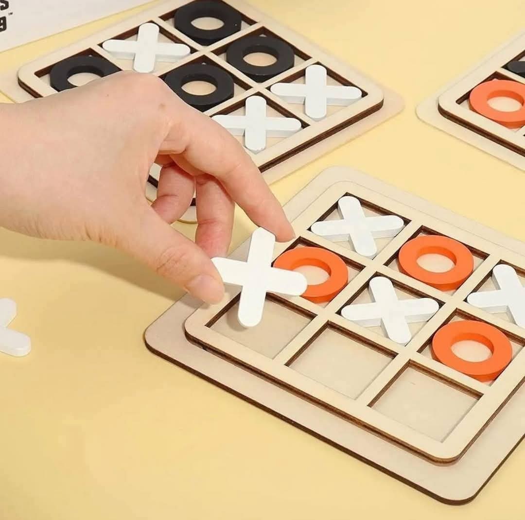 Wooden Tic Tac Toe Board Game Kids Educational Puzzle Toy XO Table Decor Gift