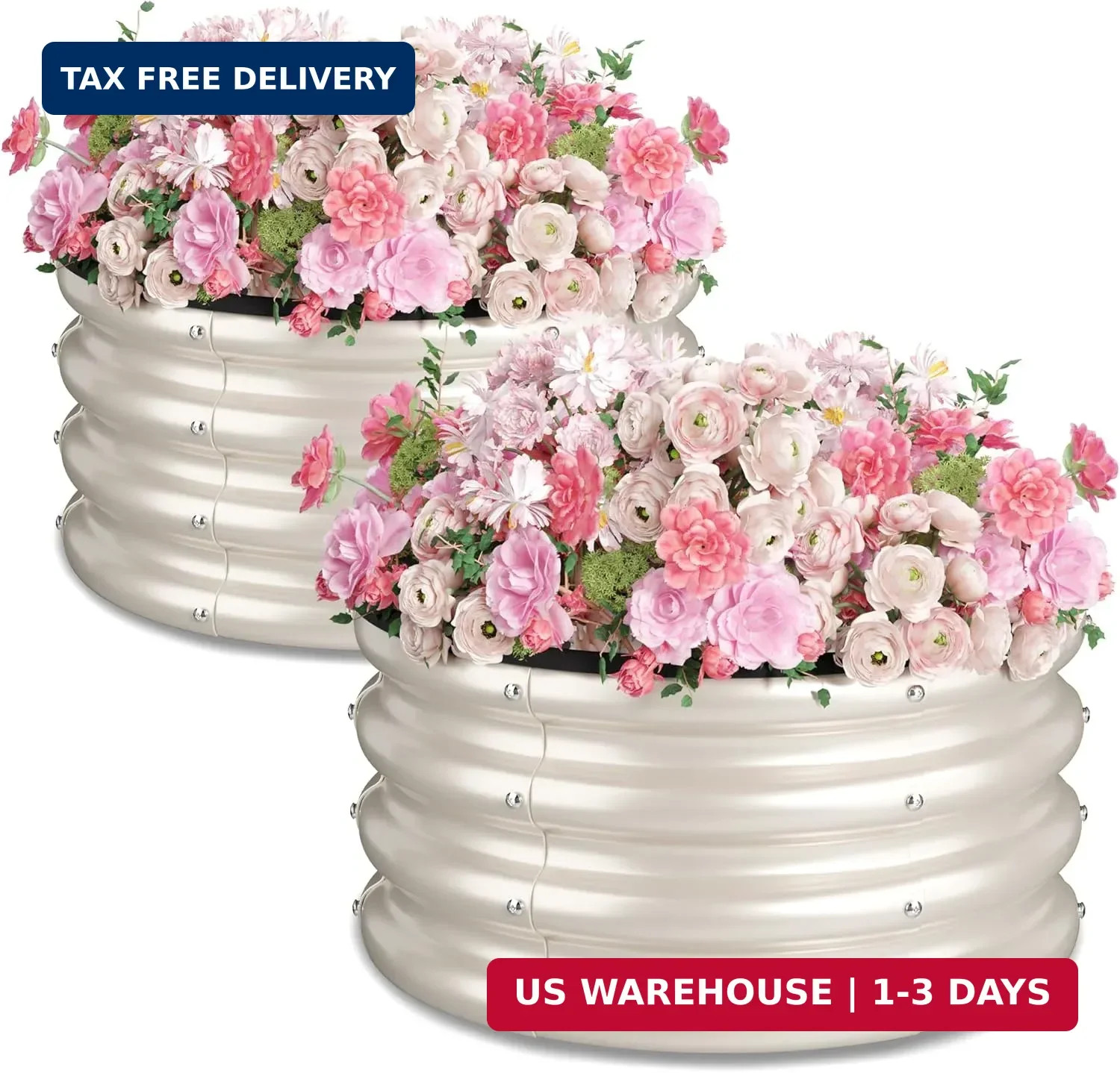 2 x 2 x 1 ft Round Raised Garden Bed, White 2 Pack 12 in Deep Galvanized Steel P
