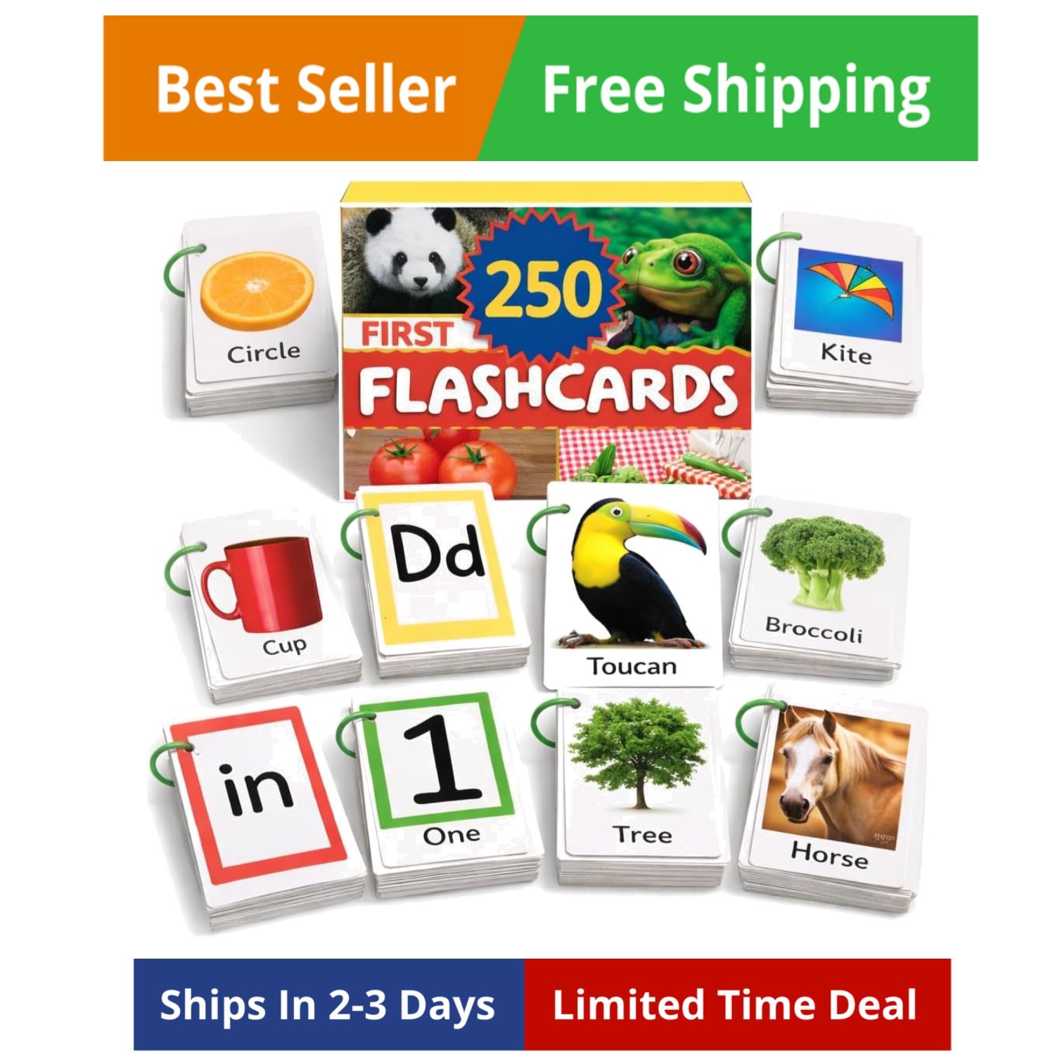 Flash Cards for Toddlers 1–3 with Rings,250 Double-Sided Cards,500 Words–1 O…