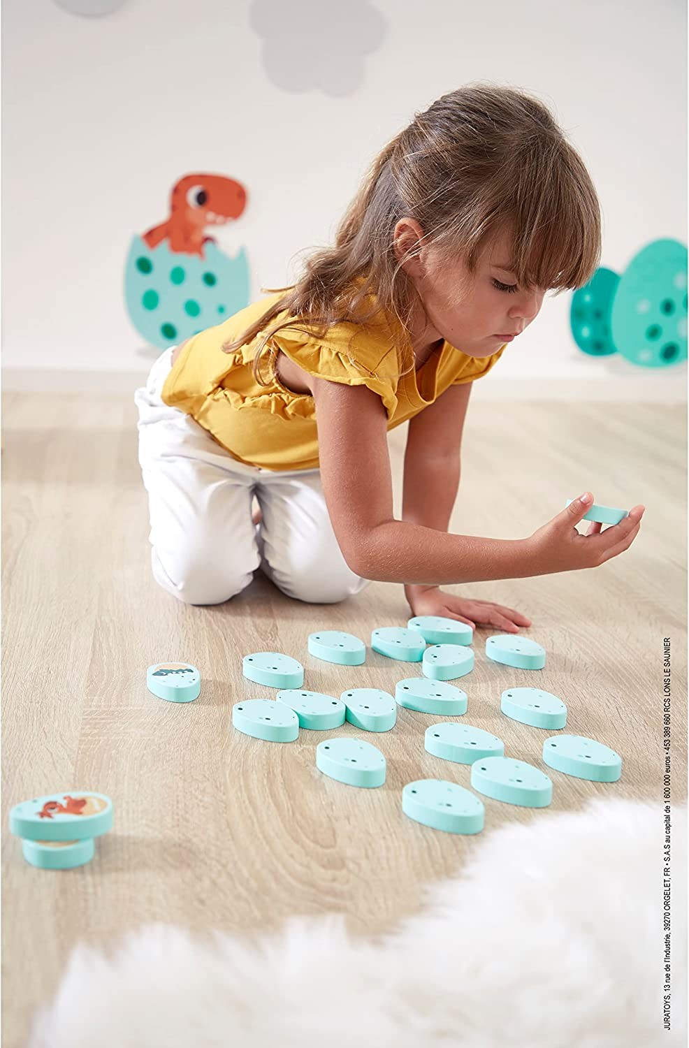 Janod Game-20 Egg-Shaped Wooden Pieces-10 Pairs of Baby Dinosaurs-Children’s Mem