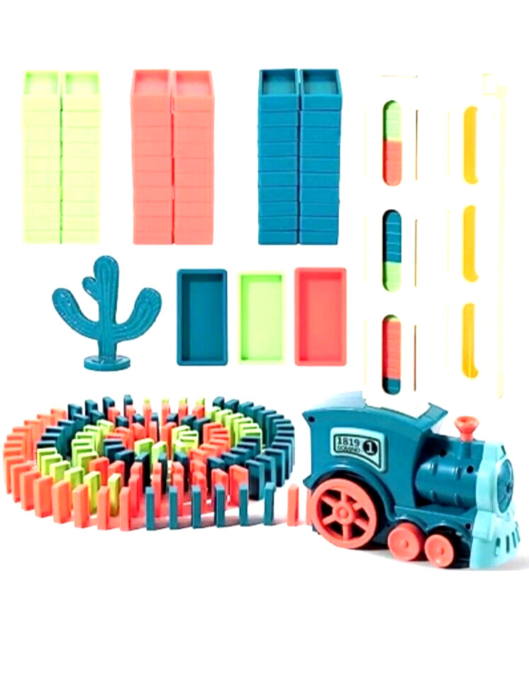 Domino Train Toy Kids Games: Automatic Dominoes Building Set Rally Morandi Blue