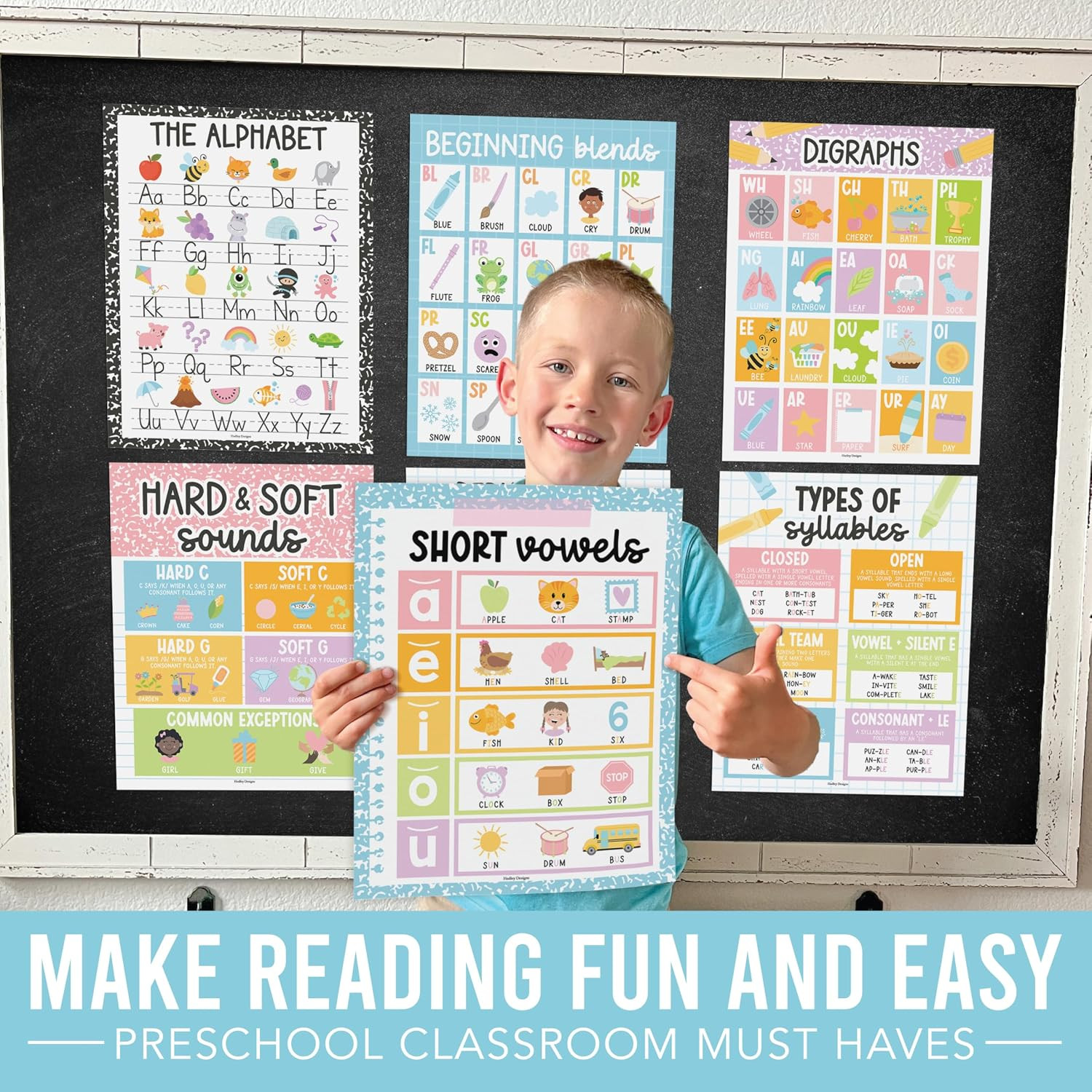 Phonics Posters for Classroom Must Haves – 9 Sound Wall for Kindergarten & Eleme
