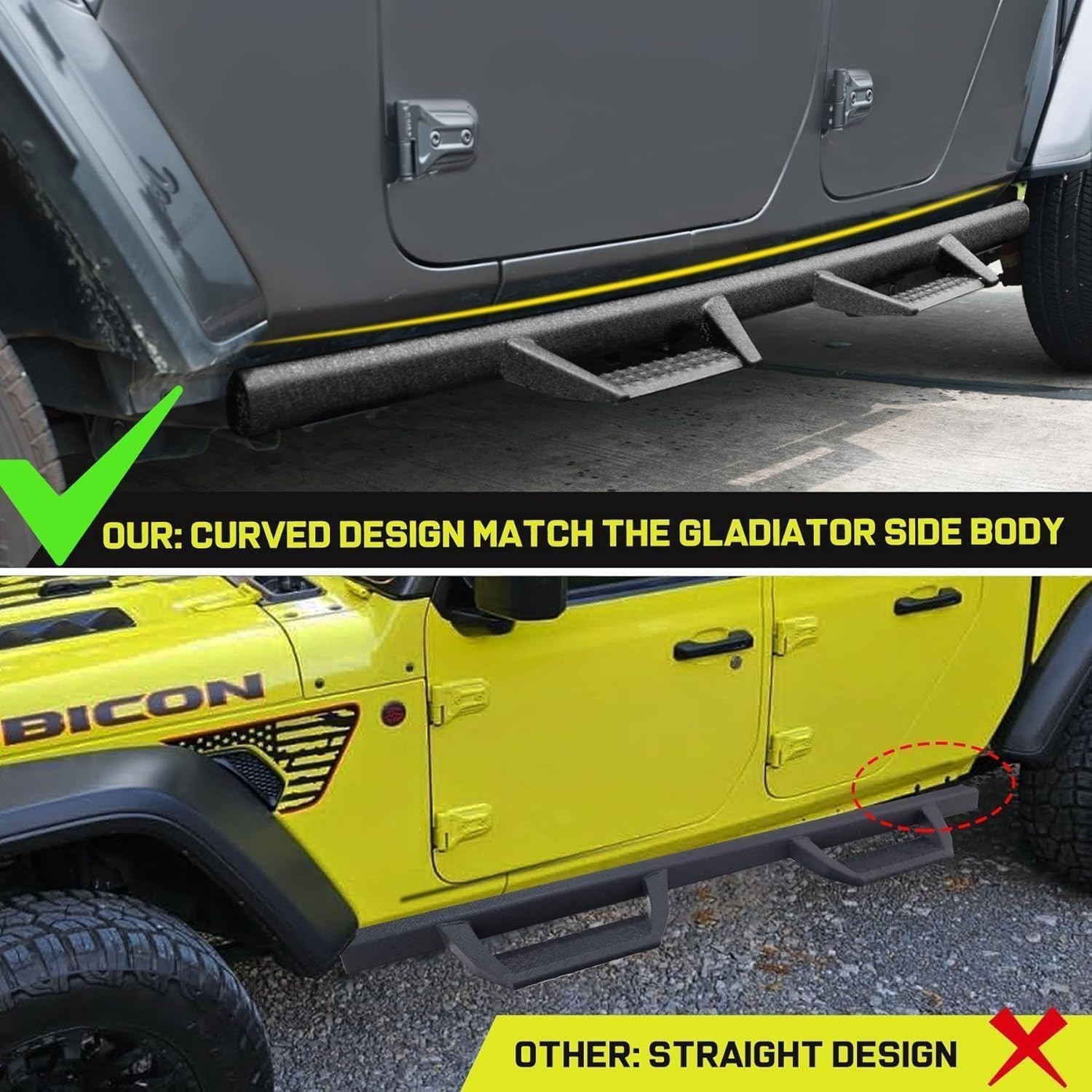Curve Design Running Boards Compatible with Vehicle 2020-2025 Jeep Gladiator Jt