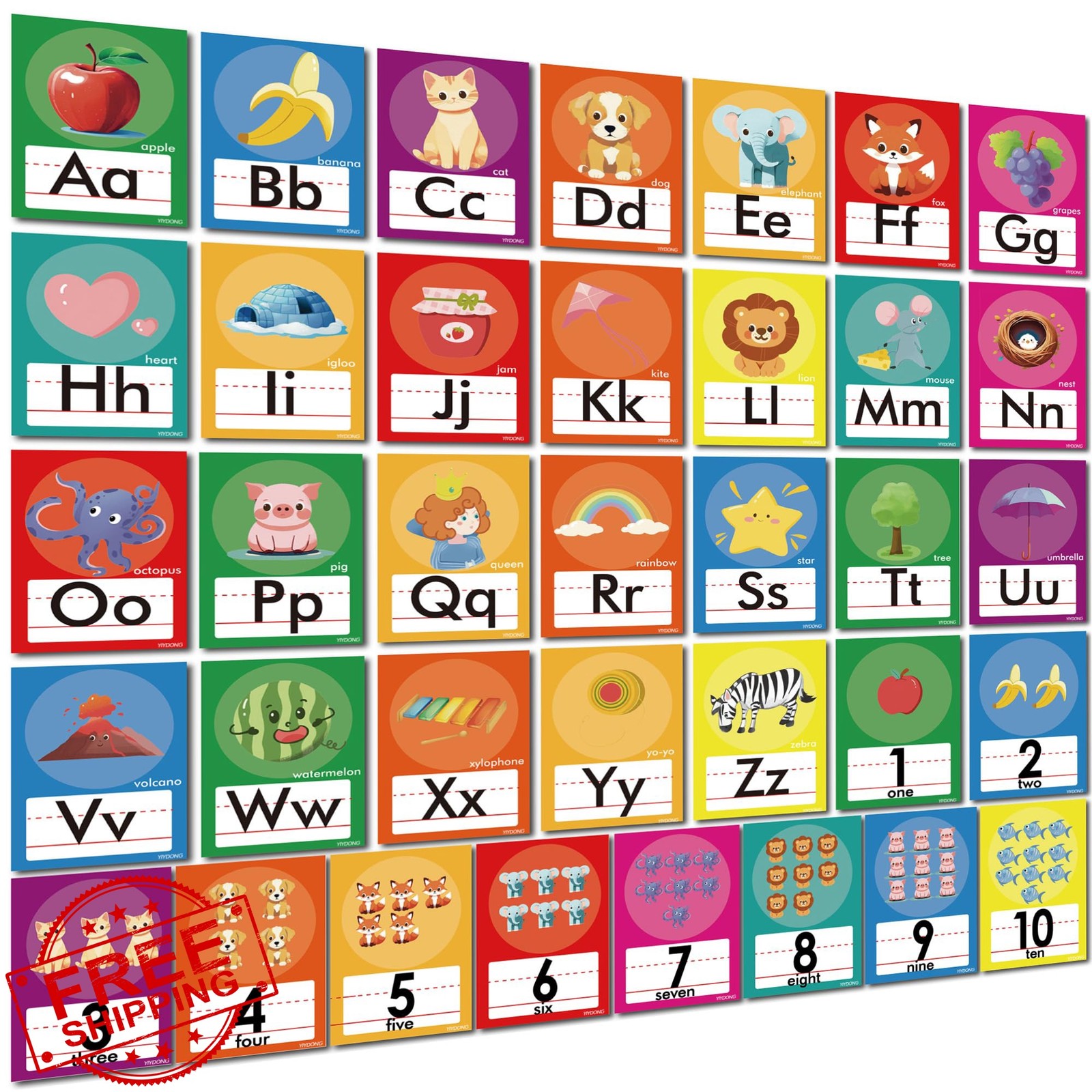 YIYDONG 36pc ABC alphabet flash cards bright colors