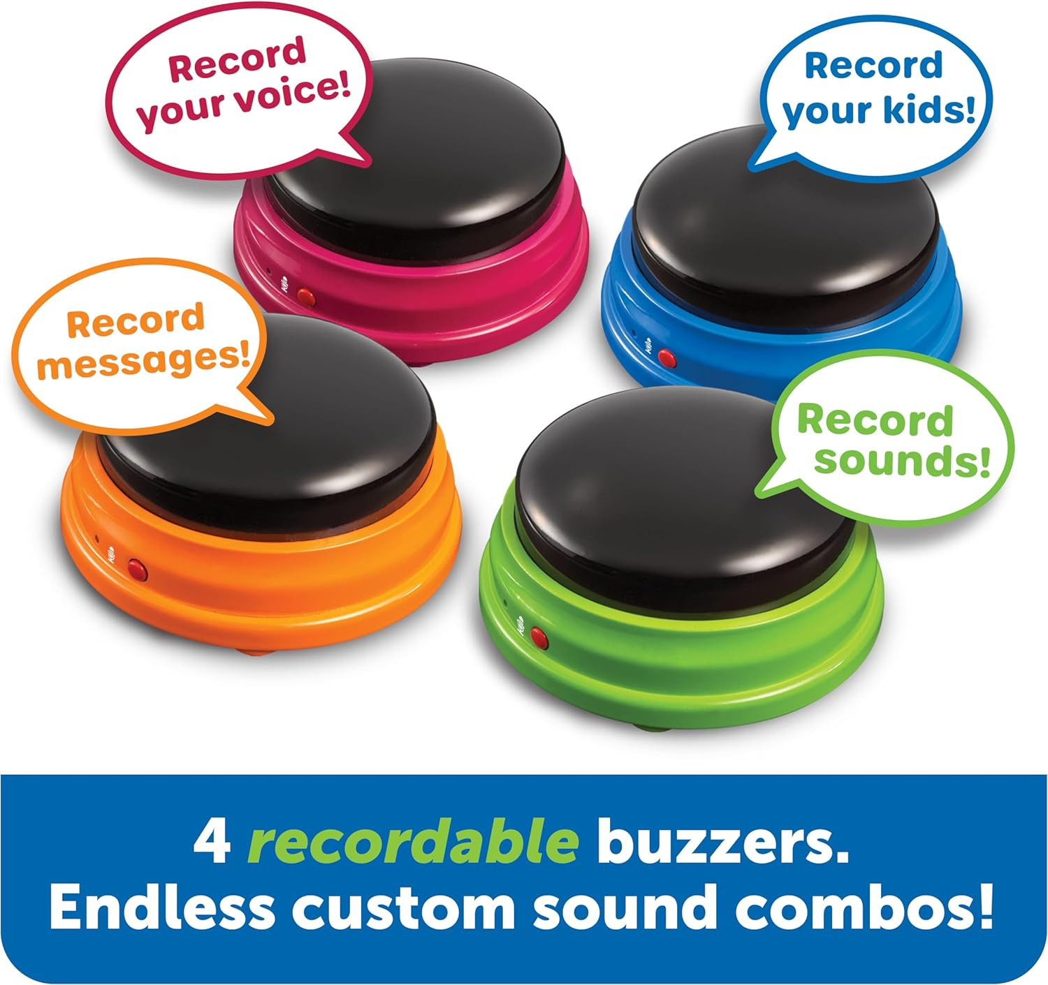 Recordable Answer Buzzers – Set of 4, Ages 3+ | Pre-K Personalized Sound Buzzers
