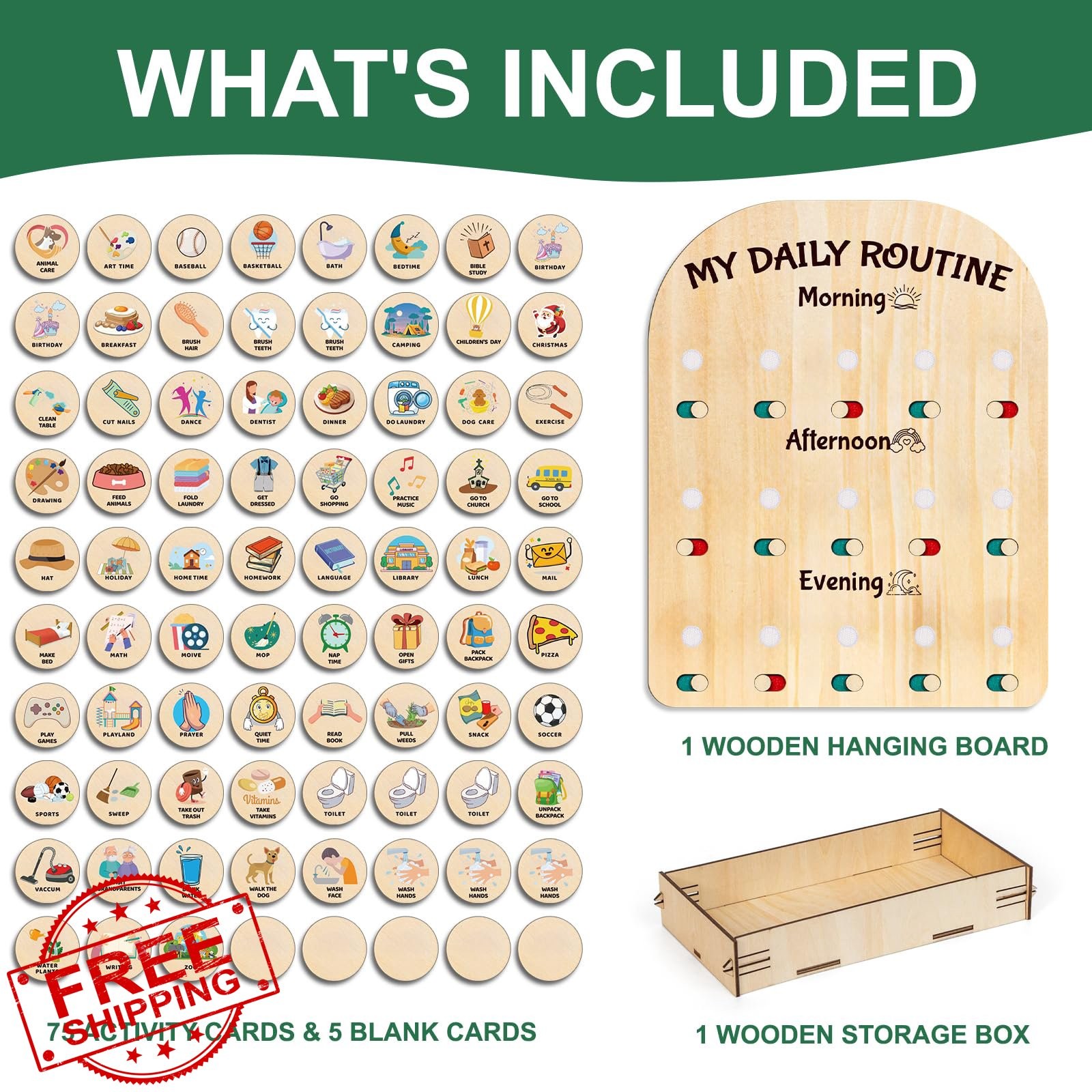 CQNET Wooden Chore Chart Kids Routine Board