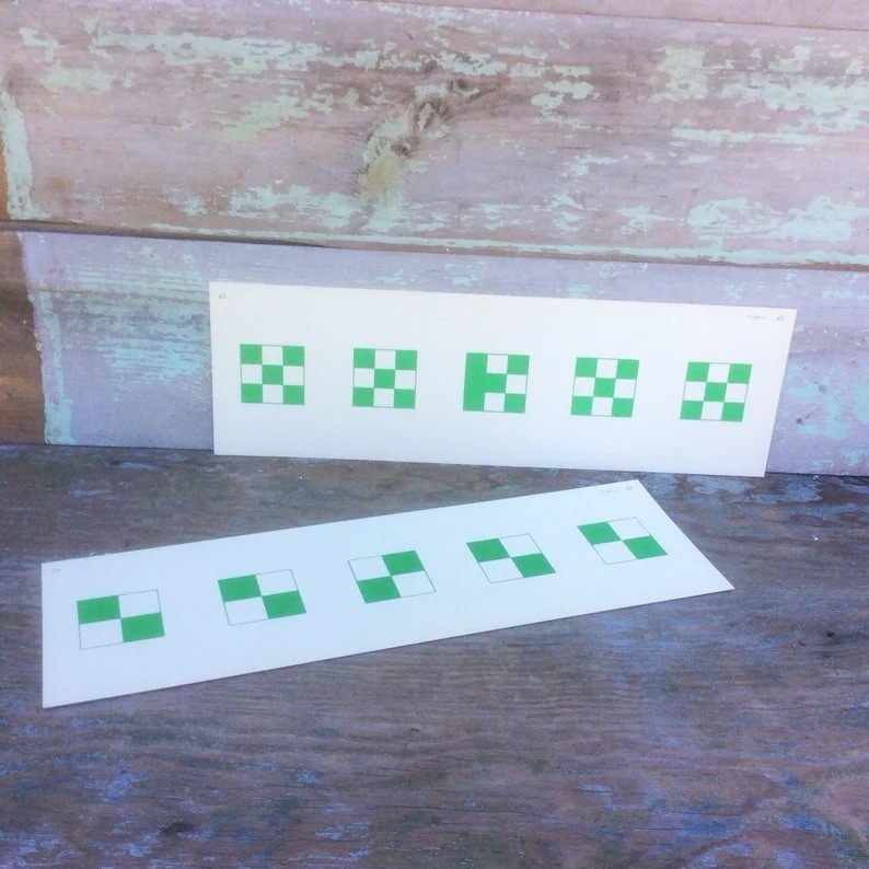 Large Pair White Flash Cards w/ Green Squares Educational Learning 19” x 6” HB&W