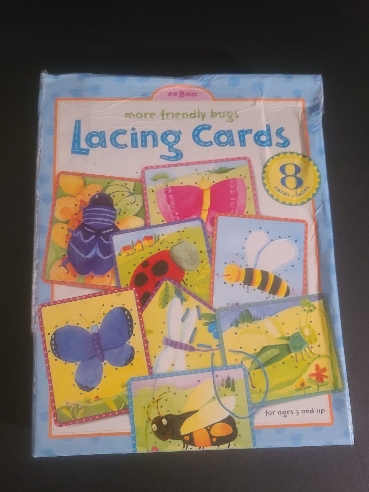 (SET OF 8) eeBoo Friendly Bugs Lacing Sewing Card Set (DAMAGED BOX)