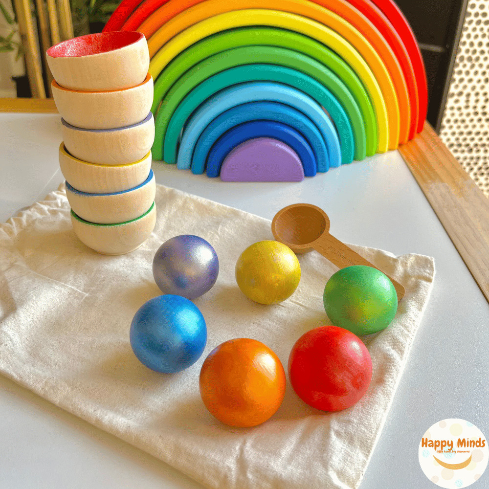 Wooden Color Sorting Bowls & Balls Montessori Toy – Fine Motor Gift Age 3+