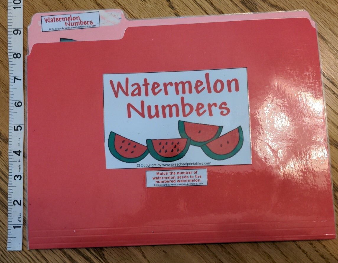 Watermelon Numbers Early Childhood Counting File folder game Math Readiness Mint