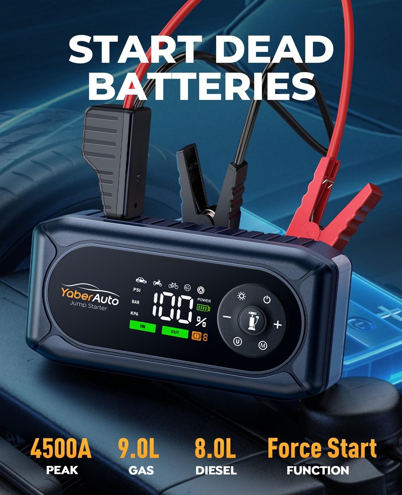 9-in-1 Jump Starter Air Compressor 4500A 150PSI Portable Car Battery Jump NEW US