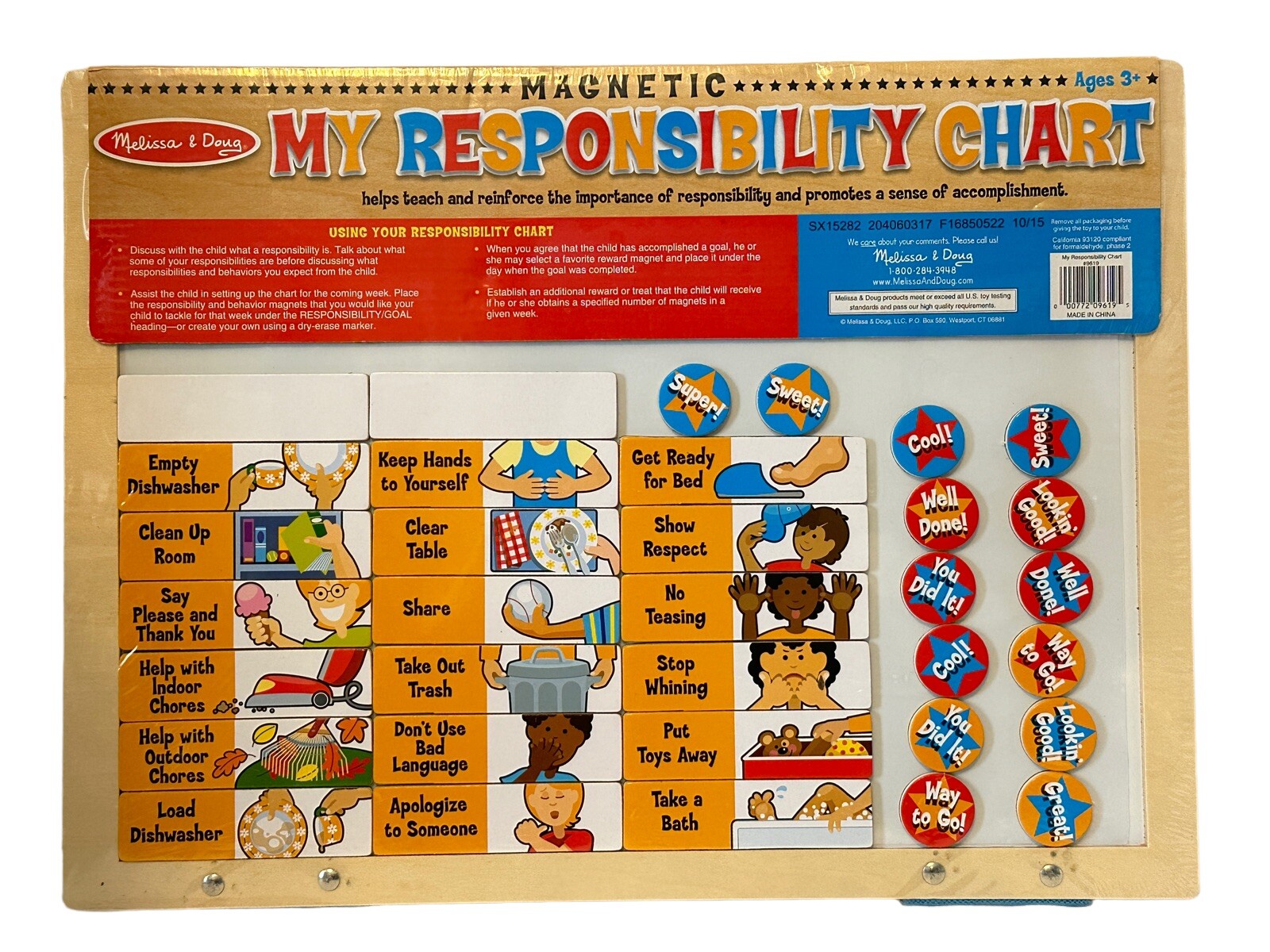 Melissa & Doug NEW My Responsibility Chart Magnetic 90 Magnets FACTORY SEALED