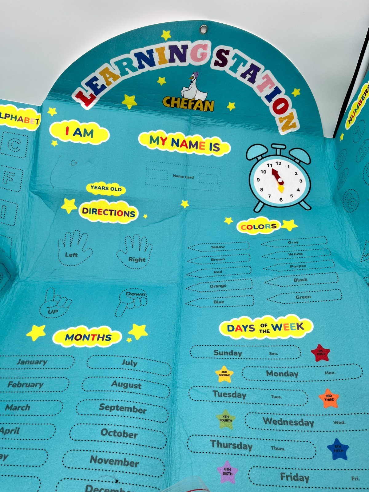 CHEFAN Felt Kids Learning Station Educational Wall Chart Alphabet Numbers Shapes