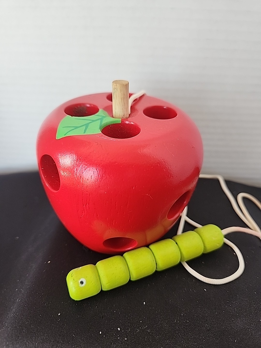 Wood Apple With Holes For Lacing Threading For Toddler Learning