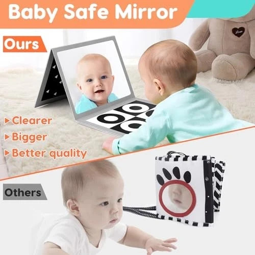 Black and White High Contrast Baby Books Flash Cards Tummy Time Mirror Toys