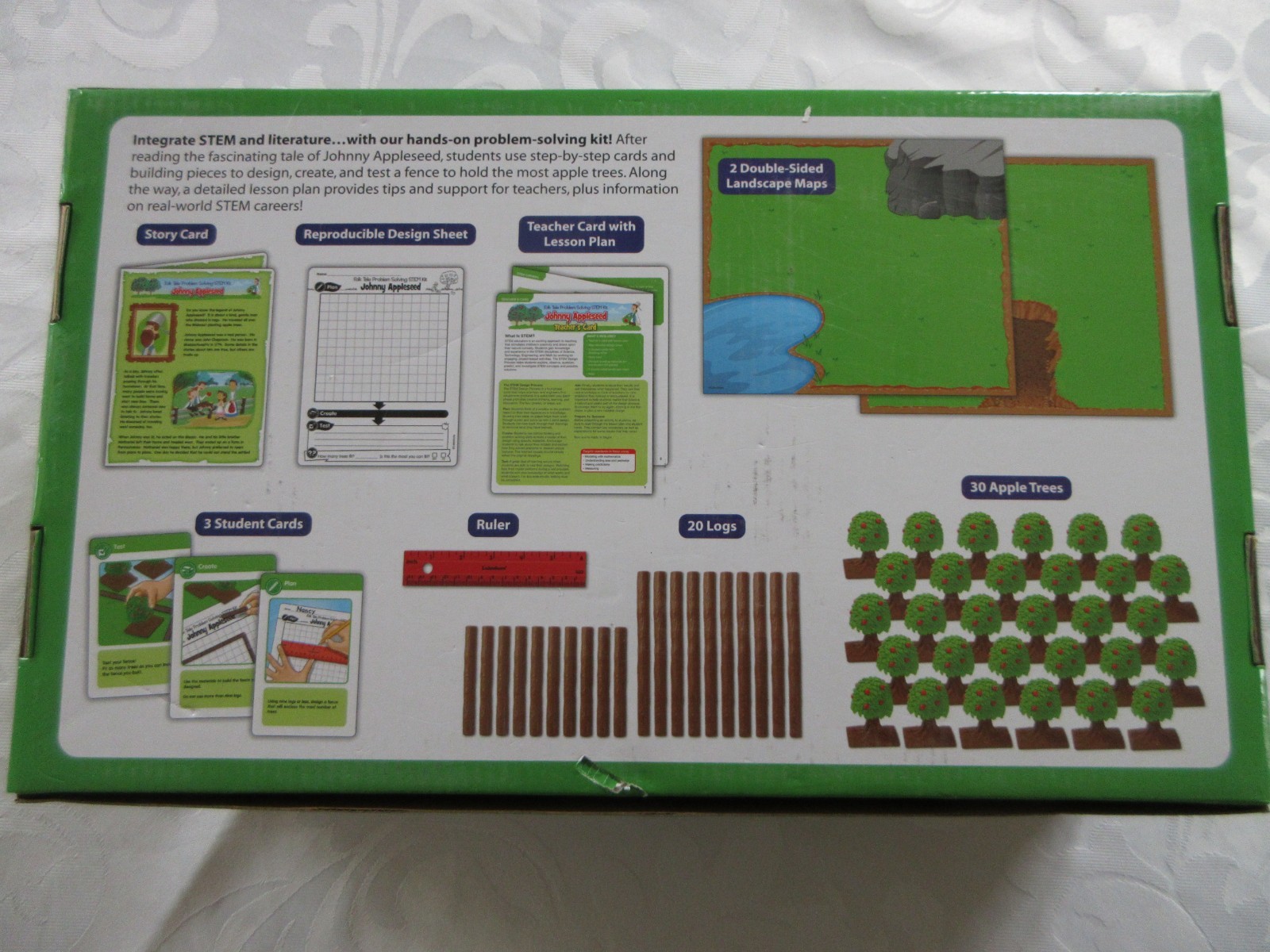 Lakeshore Stem Folk Tales Problem Solving Kit Johnny Appleseed, OPEN BOX NEW