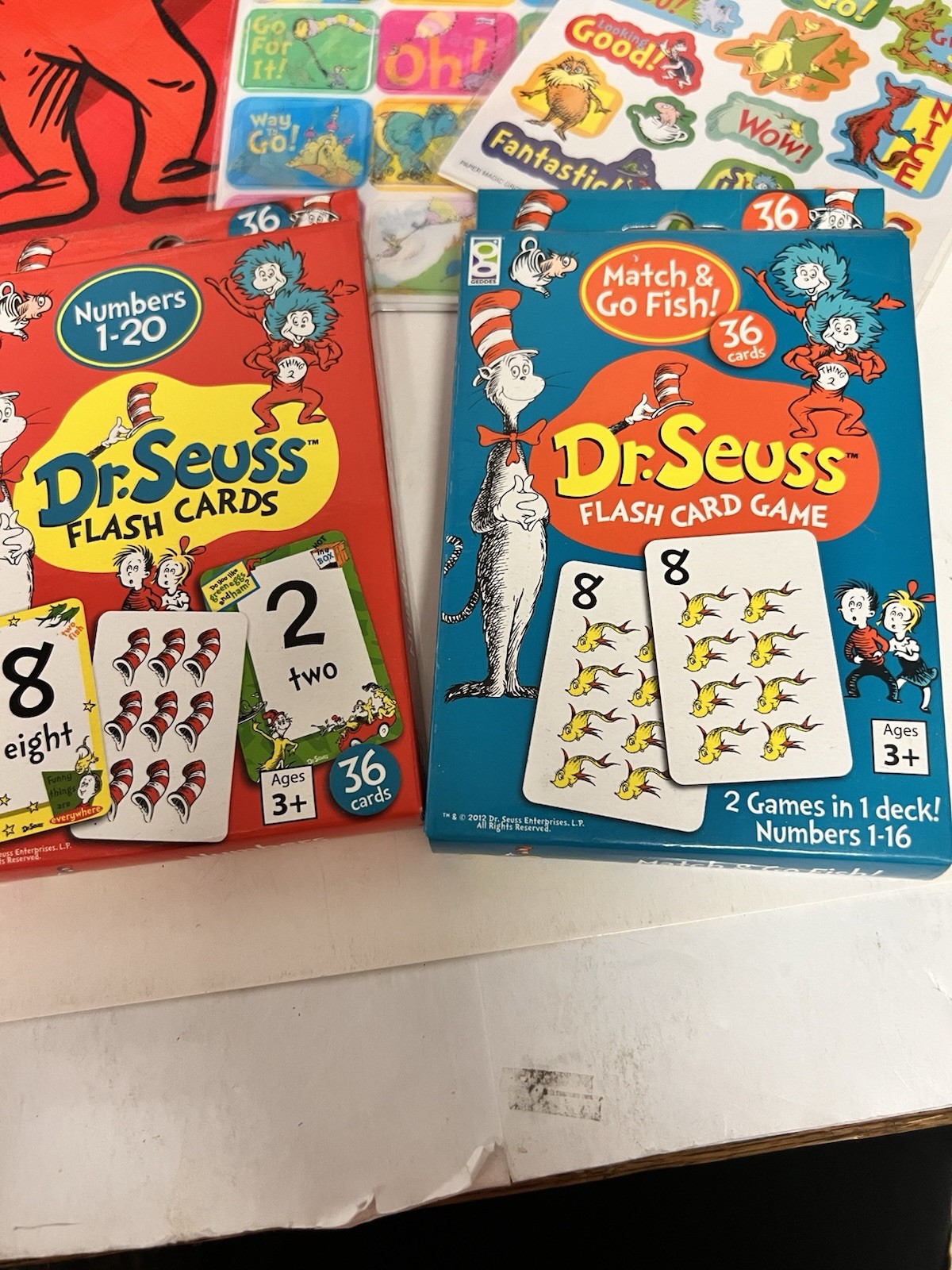 Dr Seuss Learning Bundle 3 Tote Bags Flash Cards ABC Numbers Stickers Classroom
