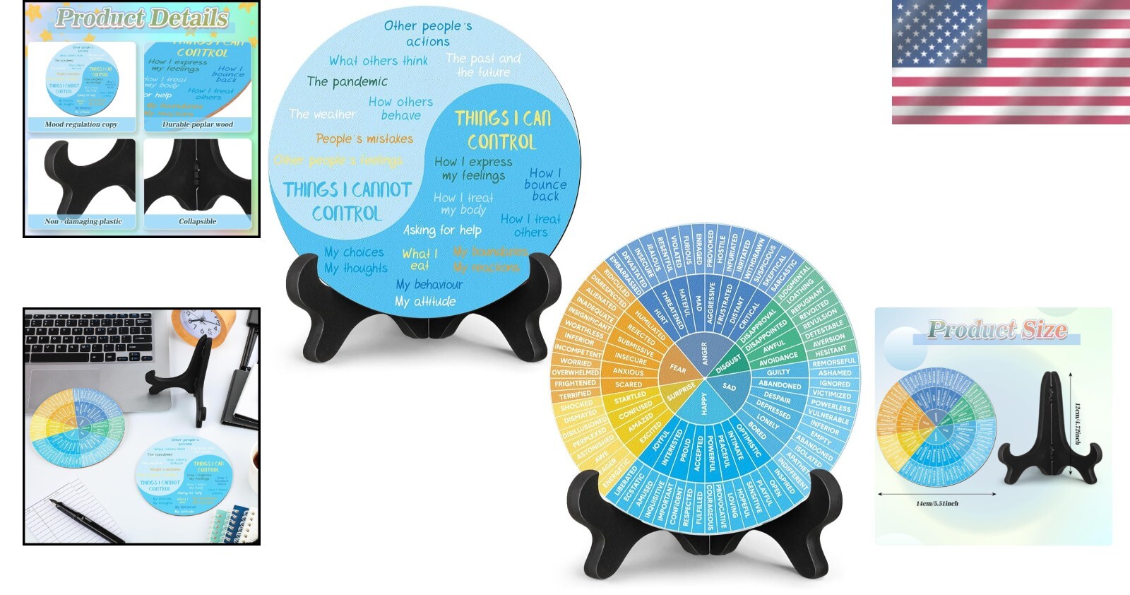 Wooden Feelings Wheel Chart Duo for Office Decor – Support Mental Health